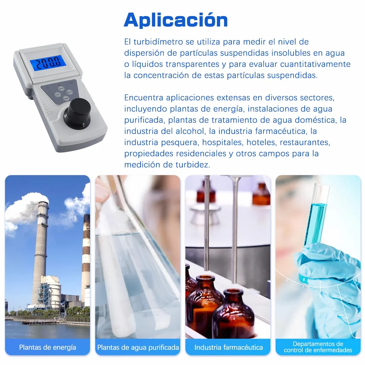 Turbidímetro Portátil 0-200 NTU Medidor de Turbidez Agua con Solución Estándar de Formacina