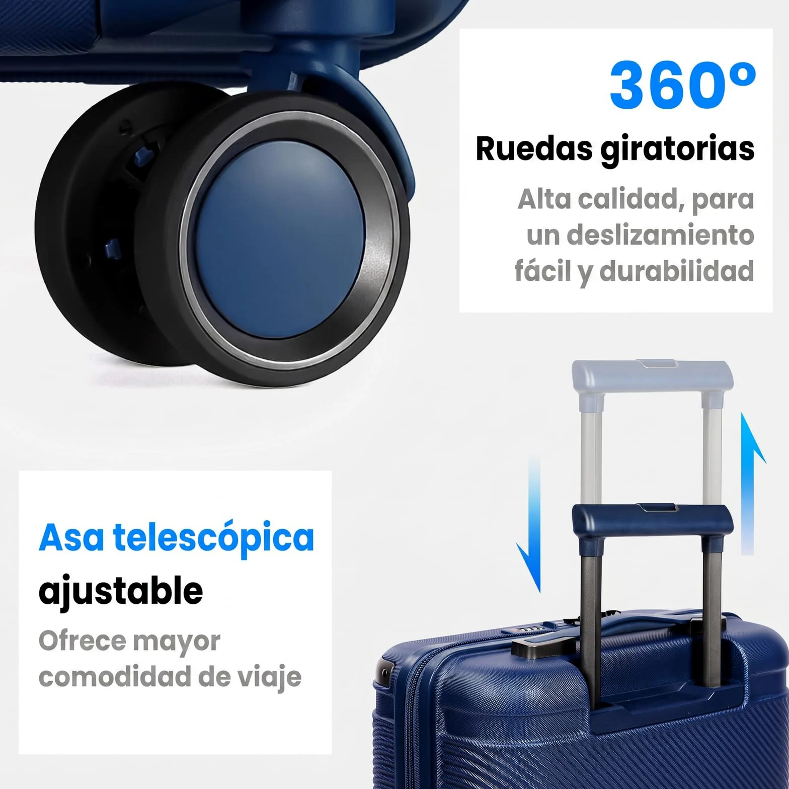 Juego de 3 Maletas rígidas con candado TSA, asa telescópica, para Mujeres y Hombres, Azul Marino