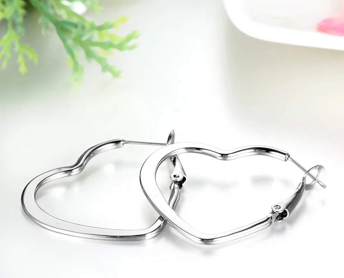 Jewelrywe Pendientes de la Virgen, de acero inoxidable, del amor del corazón dulce, plata 35/46/55MM (con bolsa de regalo)