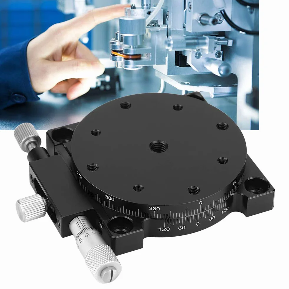 Mesa de Trabajo Óptica RS60-L 60x60mm Ejes R Etapa Lineal Ajuste Manual Plataforma de Rotación de Rodamientos Aleación