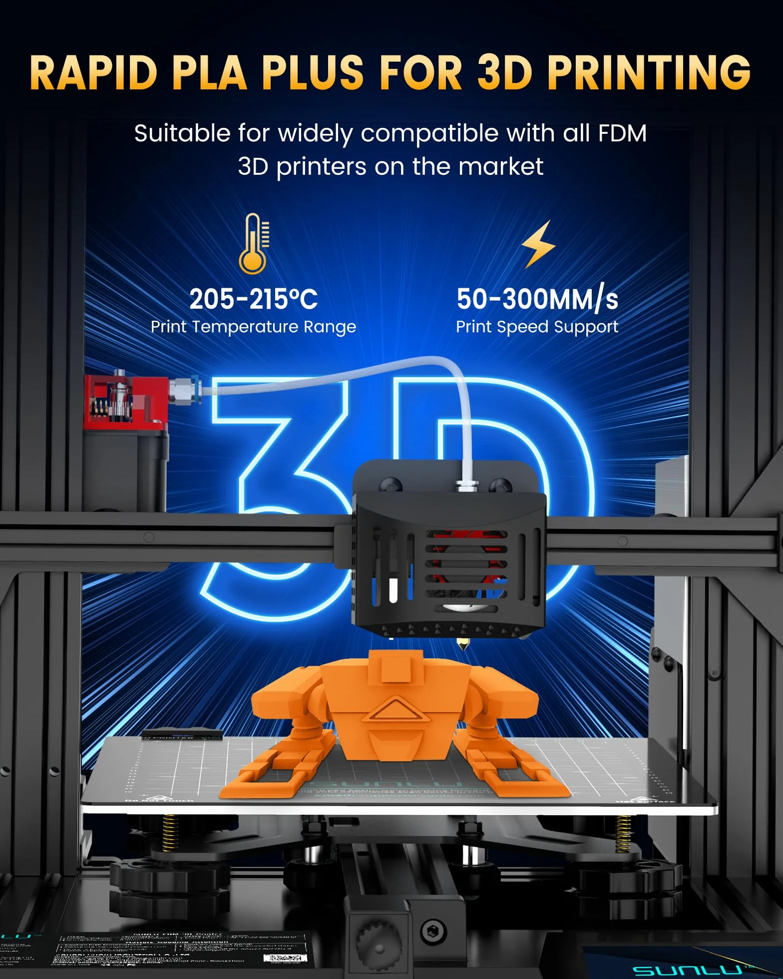 SUNLU Filamento PLA+ 1.75 mm Negro 1KG Precisión dimensional +/- 0.02mm para Impresoras 3D