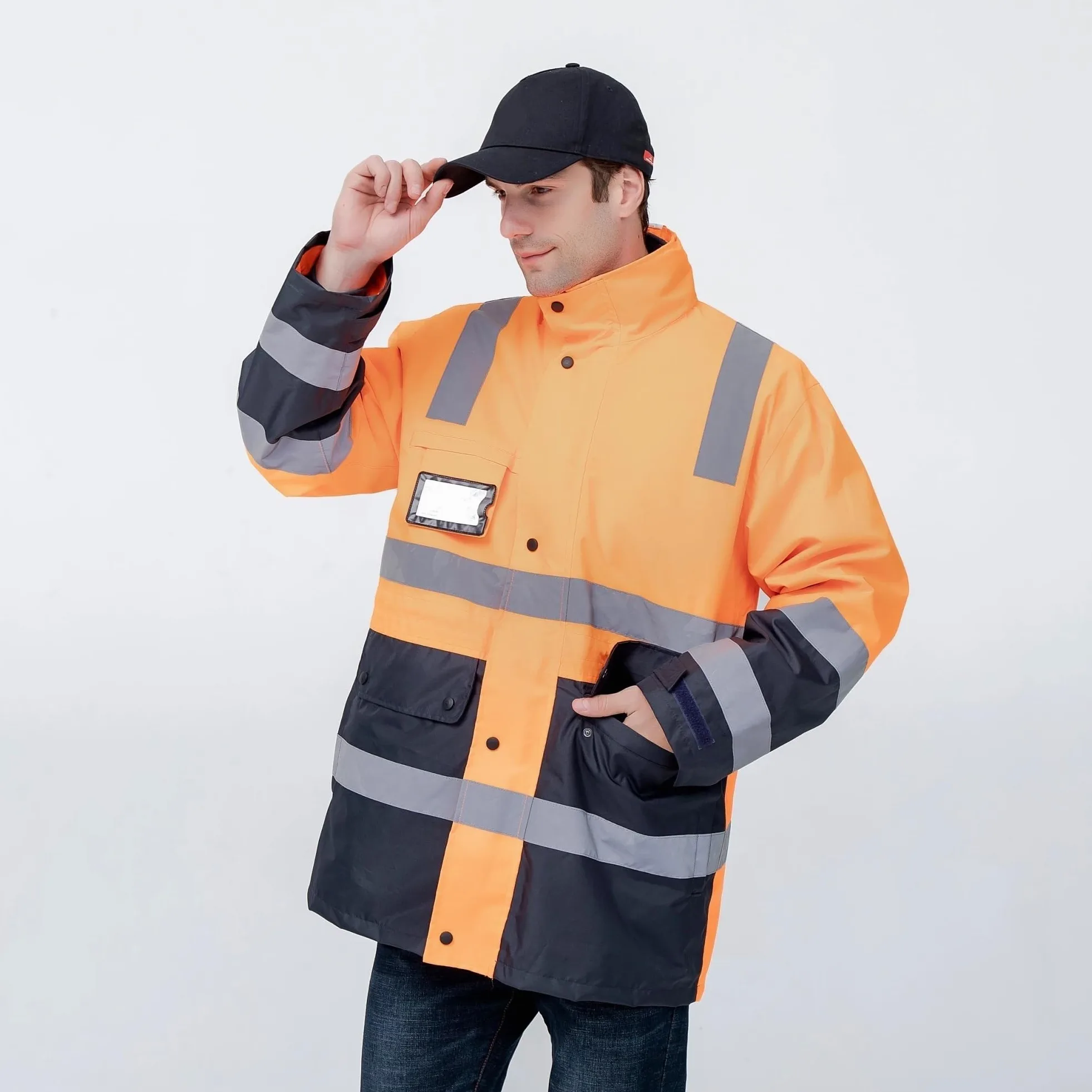 esmen Chaqueta reflectante Oxford de alta visibilidad, chaqueta de trabajo de seguridad de doble grosor for hombre, ropa de trabajo industrial.