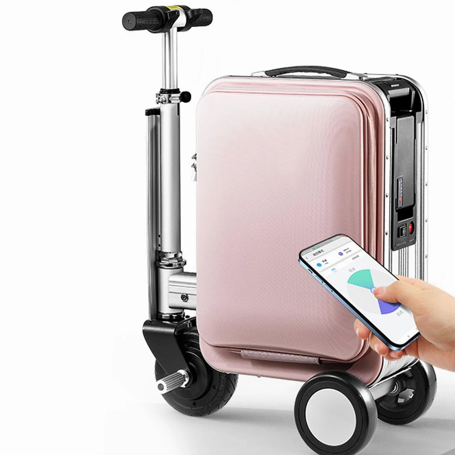 TYH Maleta De Mano Eléctrica para Montar, Patinete con Asa Telescópica, 2 Baterías, Control por App, Acceso Directo, Ajuste De 3 Velocidades, Batería Extraíble Y Puerto De Carga Externo.