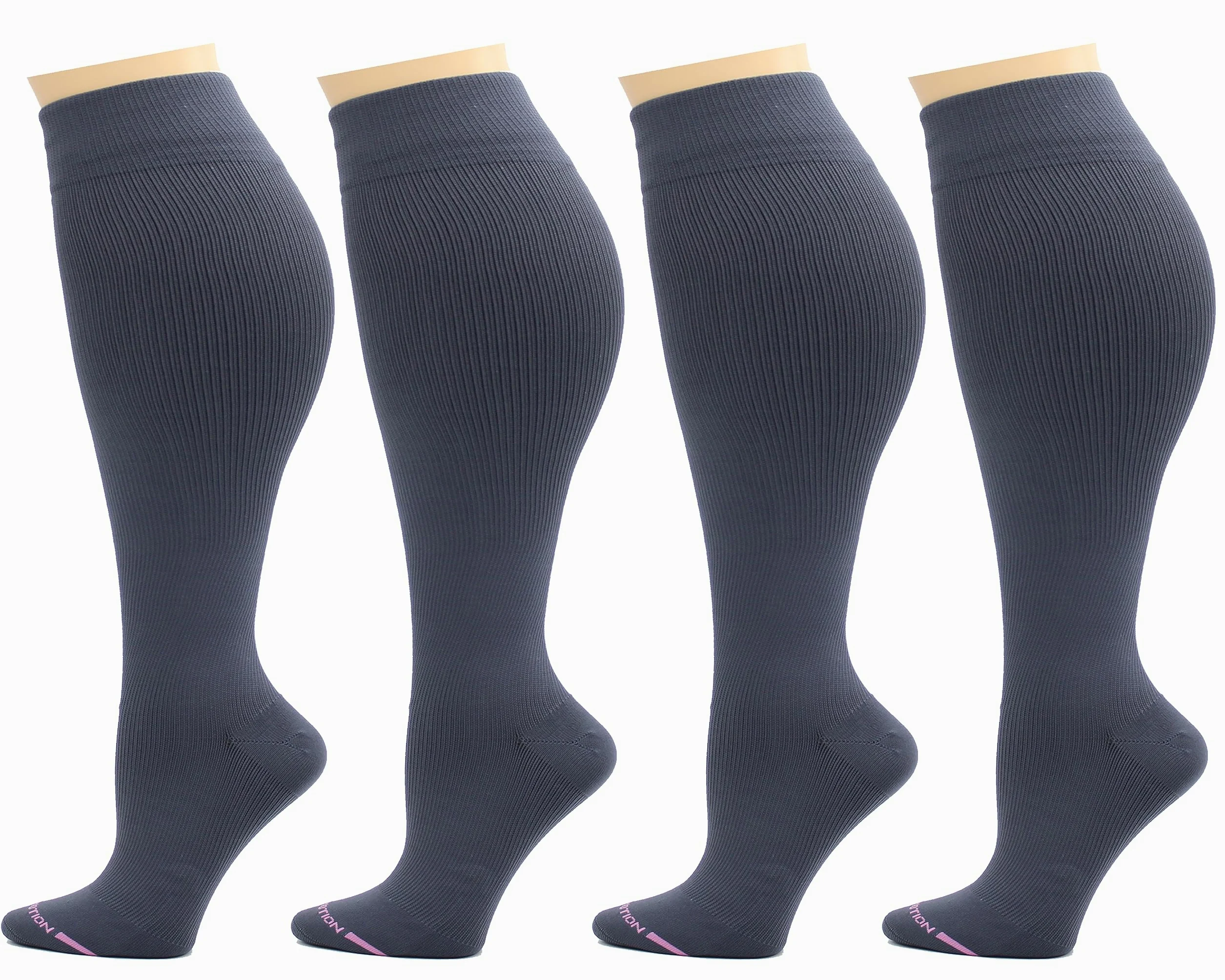 Dr. Motion 4 pares de calcetines de compresión de pantorrilla ancha para mujer, talla grande, soporte graduado