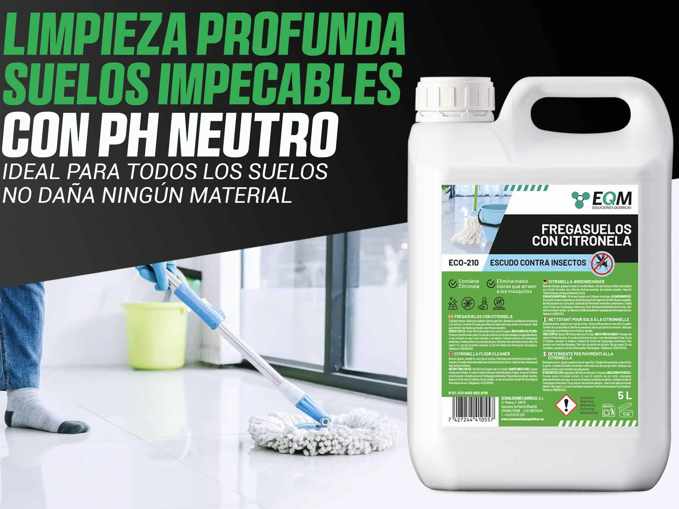 EQM ECO-210 Fregasuelos Citronela 5L Repelente Natural