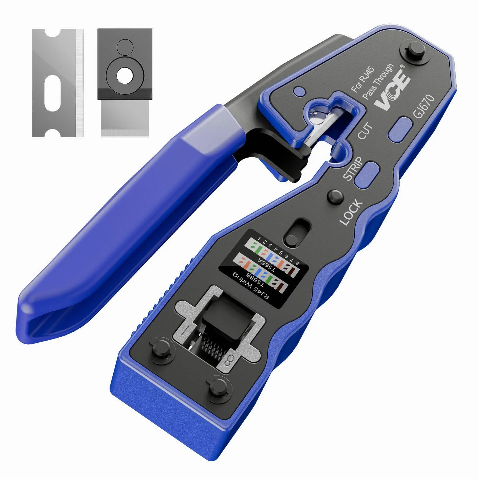 VCE Crimpadora RJ45 Cat7/Cat6A/Cat6/Cat5E GJ670BL Herramienta de Crimpado Universal Corte y Desforre