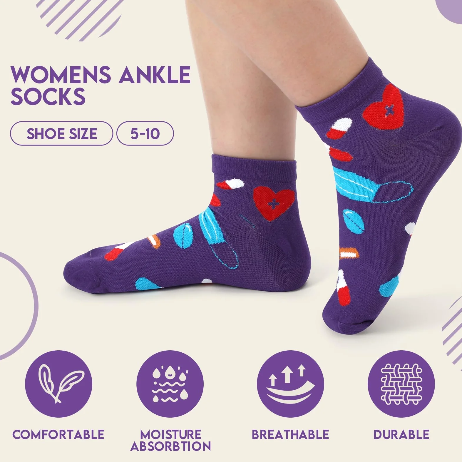 12 pares de calcetines de compresión para enfermeras para mujeres y hombres, circulación de 15-20 mmhg, calcetines de compresión de tobillo divertidos para asistentes médicos, enfermeras