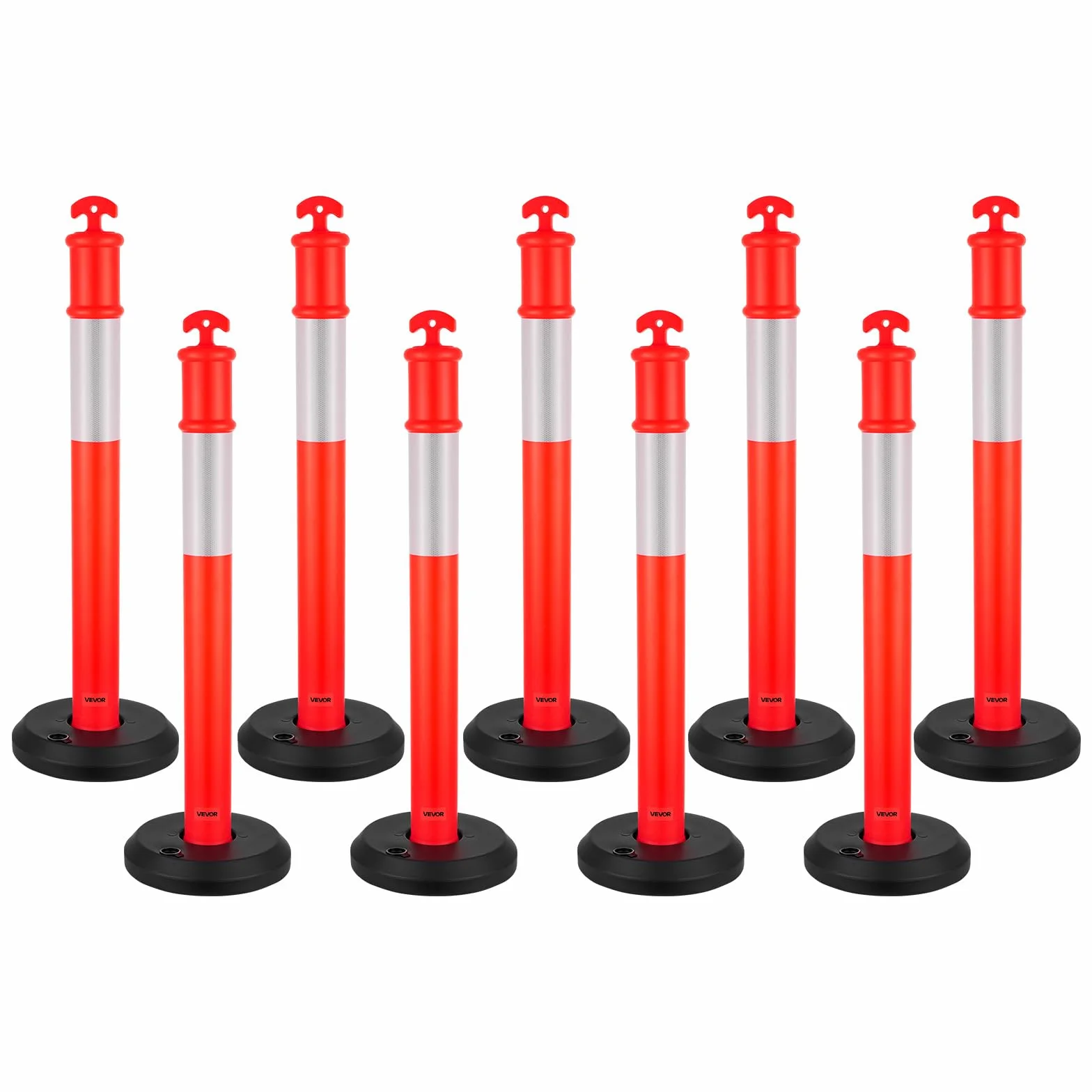VEVOR Postes de Tráfico 9 Piezas Bolardo 1140 mm Base Rellenable Banda Reflectante Rojo