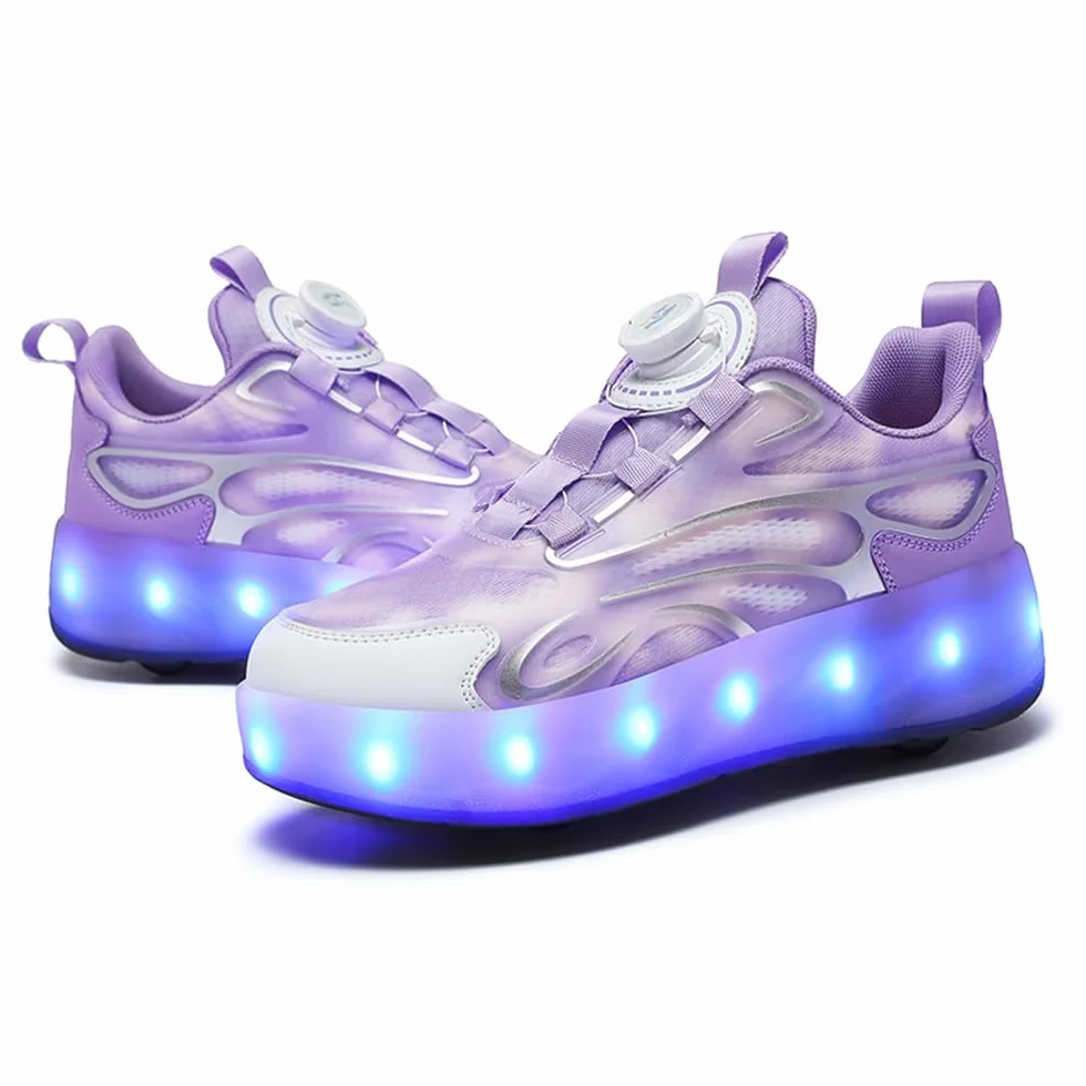Zapatos con Ruedas para Niñas Niños, Patines con 4 Ruedas Retirable, Zapatillas de Skateboarding Brillar en la Noche