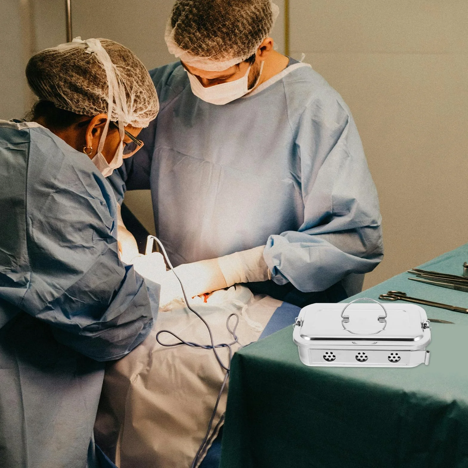 Caja de Acero Inoxidable para Instrumentos Médicos con Tapa y Orificios Bandeja de Esterilización