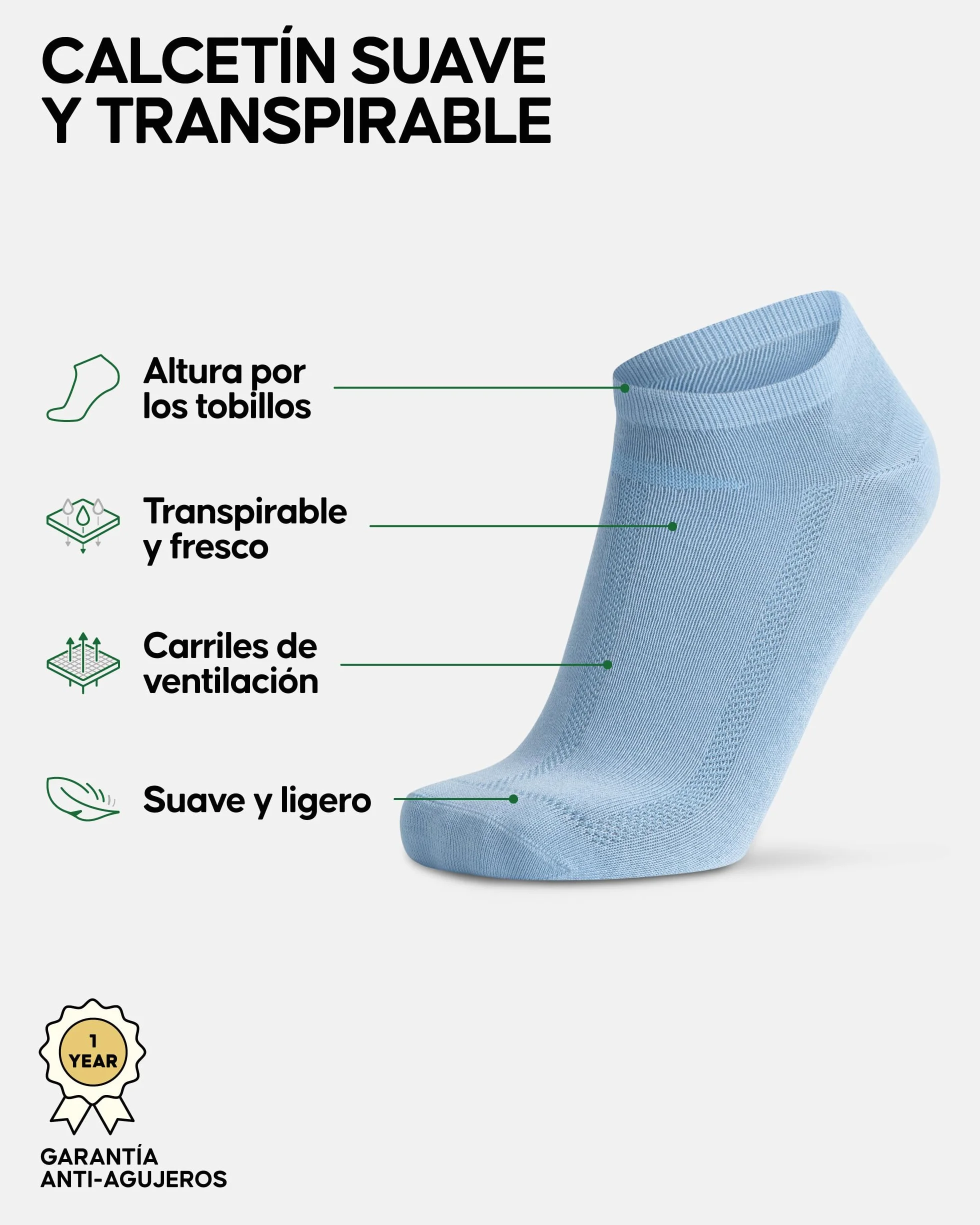 DANISH ENDURANCE Calcetines Tobilleros Bambú Transpirables 6 Pack
