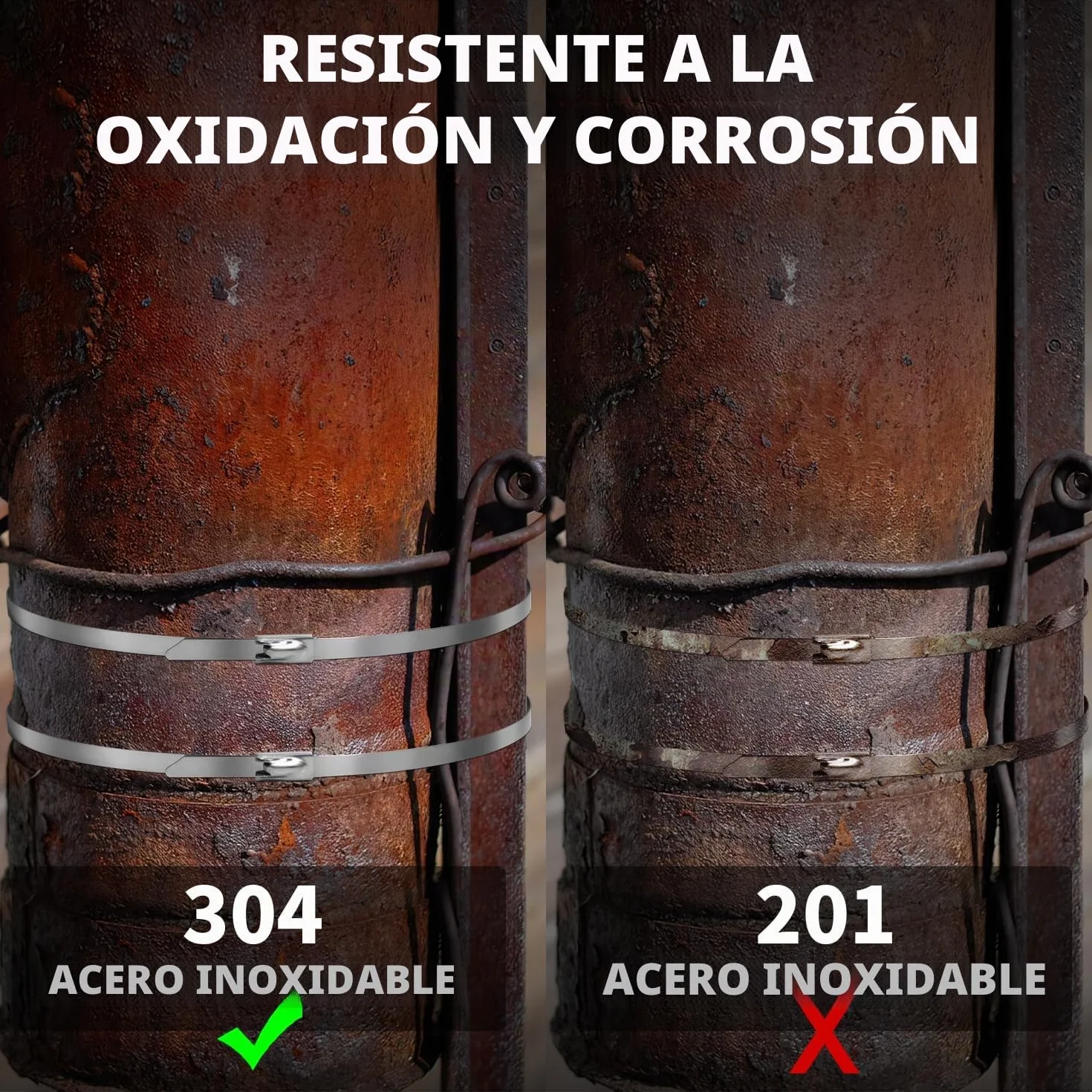 Bridas de Acero Inoxidable 600mmx4,6mm 122kg 100 Piezas para Fijación de Tuberías