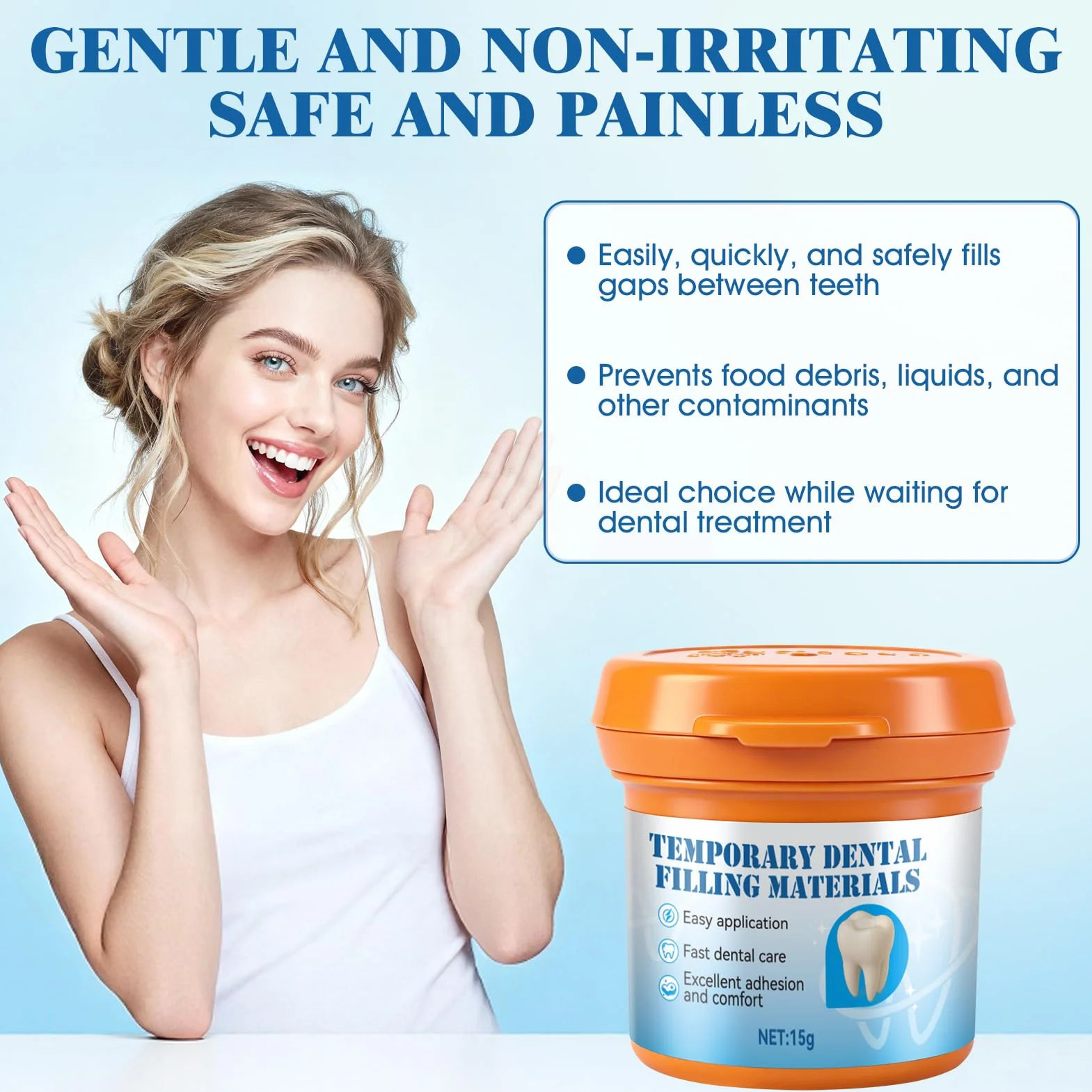 Cemento Dental Temporal, Kit de Relleno para Caries, 15g