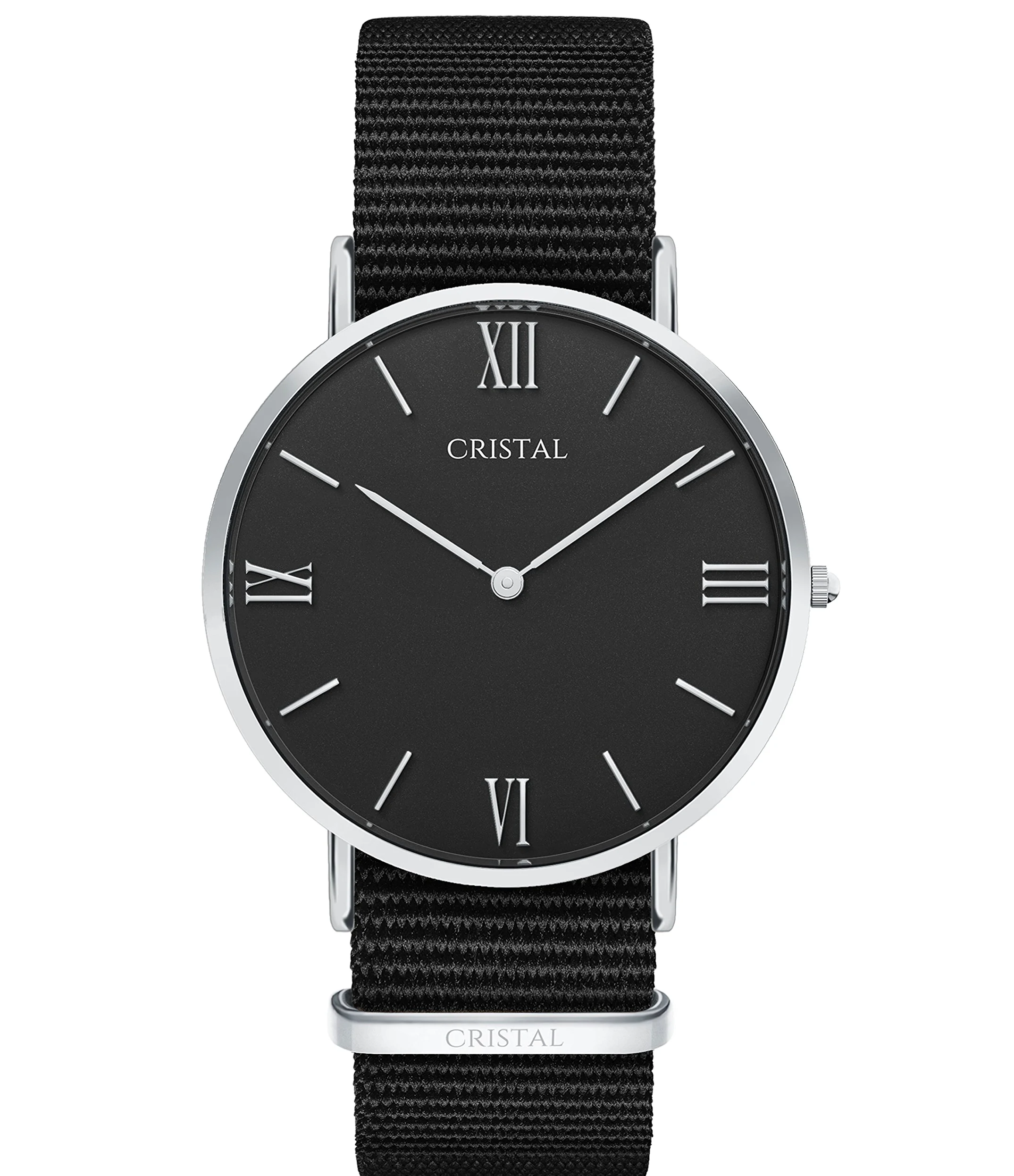 Cristal - Reloj de plata con pulsera de nailon, unisex