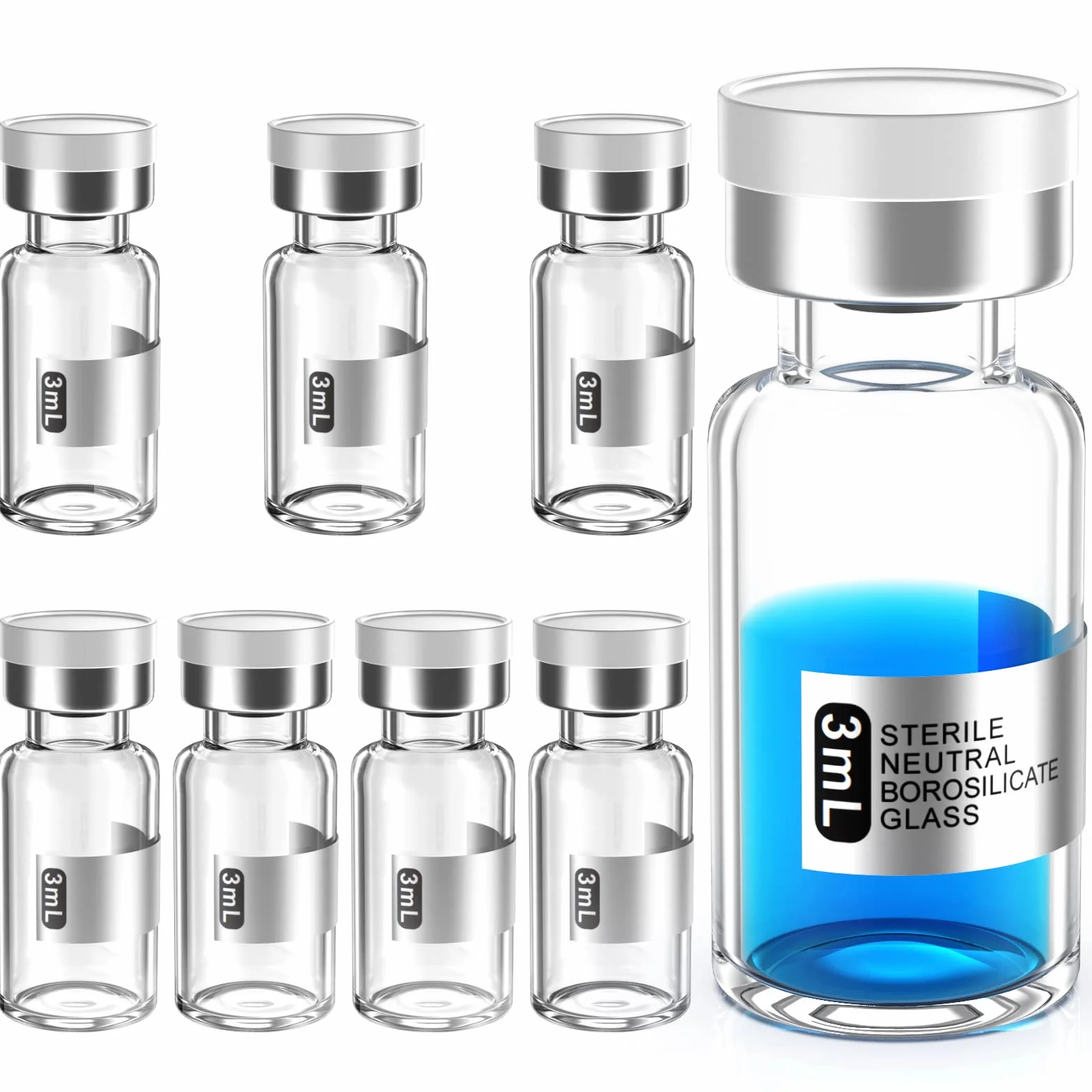 Biomed Solutions Vial estéril vacío 3 ml 8 unidades vidrio borosilicato tipo 1 tapón goma butílica