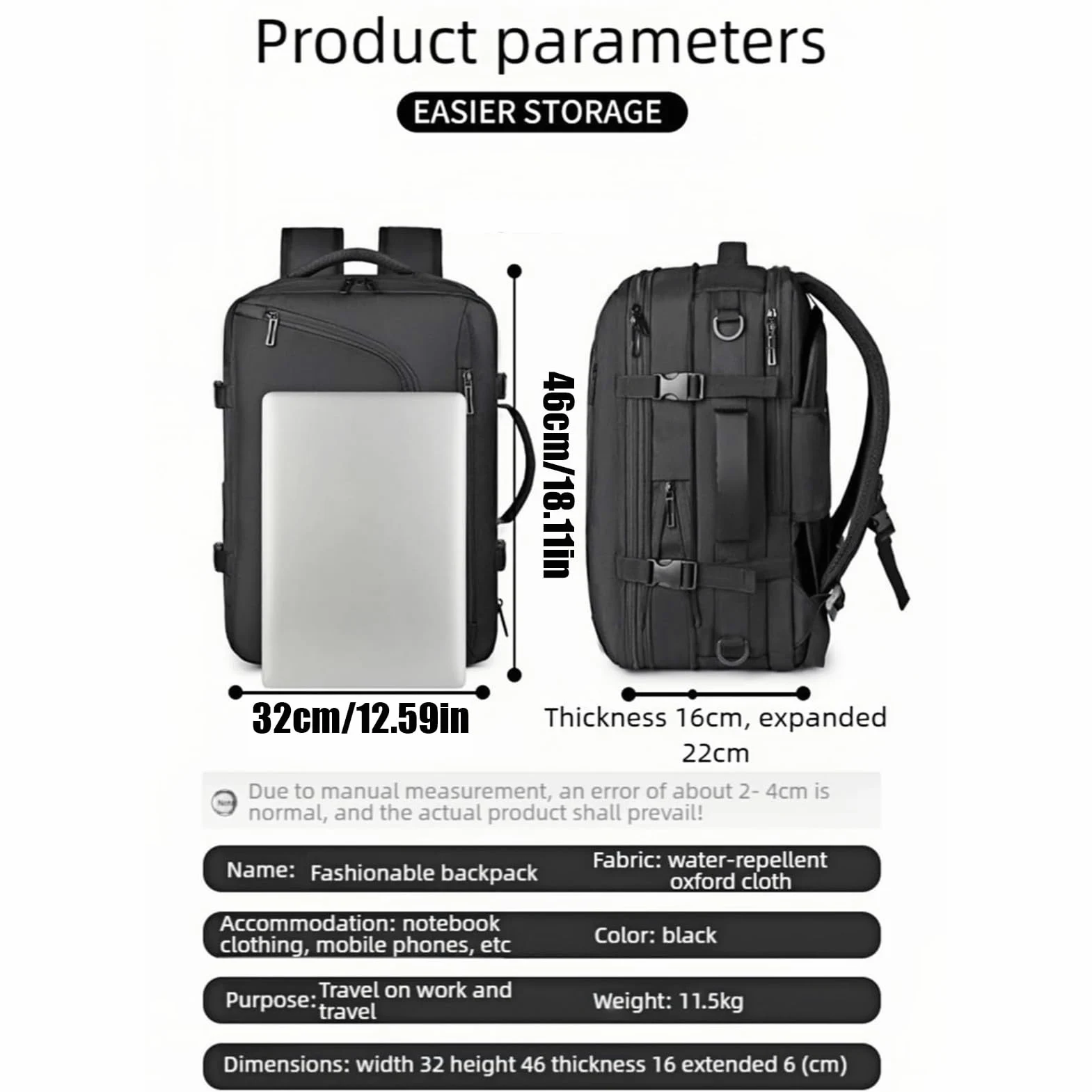 Mochila de Viaje con Compresión Al Vacío Bolsas de Almacenamiento al Vacío | Equipaje De Cabina Ligero Para Avion, Organizacion De Ropa En Viajes Largos, Maleta De Negocios Y Ahorrador De