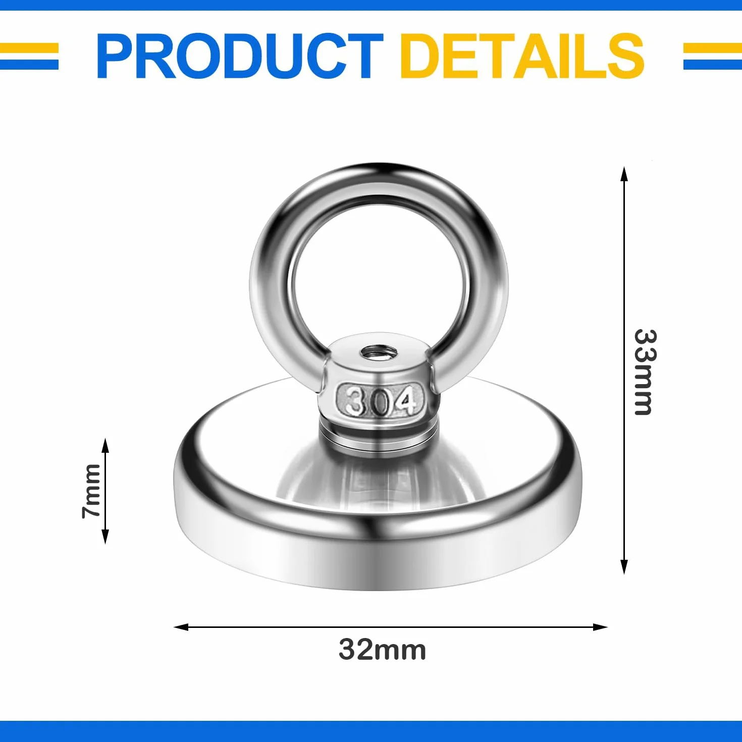 Imanes neodimio 45KG 32mm 4 Piezas con Perno de ojo para exteriores