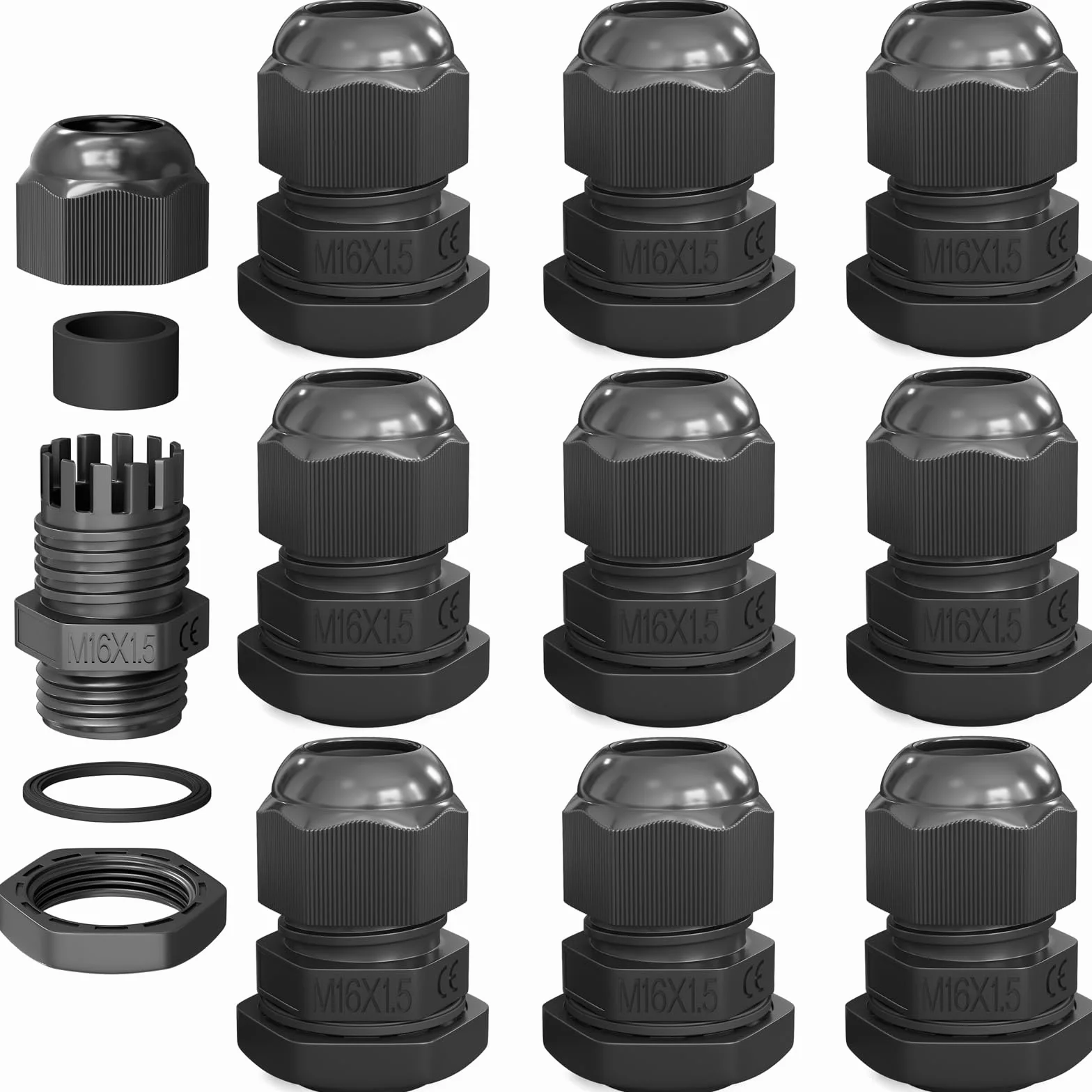 Prensaestopa M16 4-8 mm IP68 Impermeable Resistente al Polvo Resistente a UV Retardante de Llama Negro