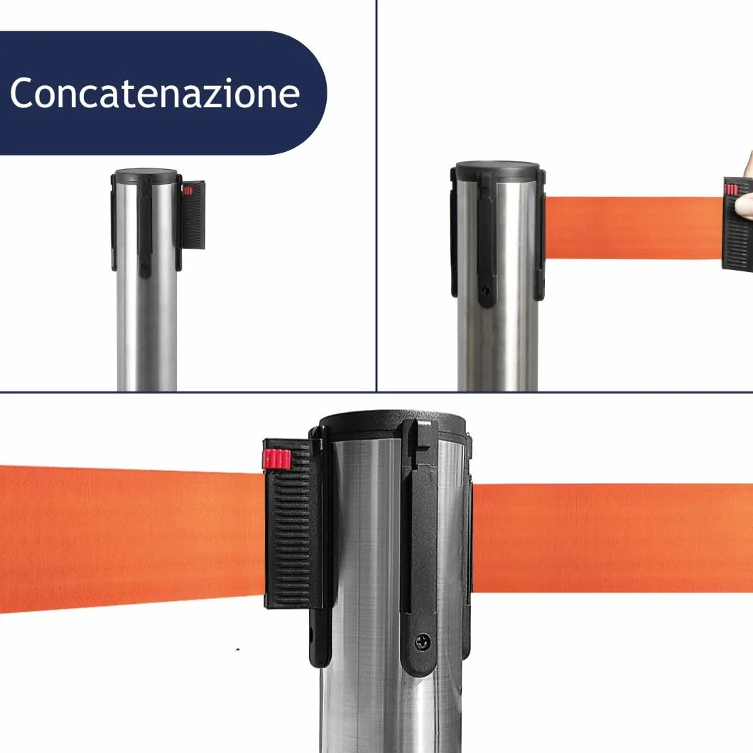 Postes Separadores de Acero Cromado Pulido con Cinta 3mt Base Antideslizante Naranja