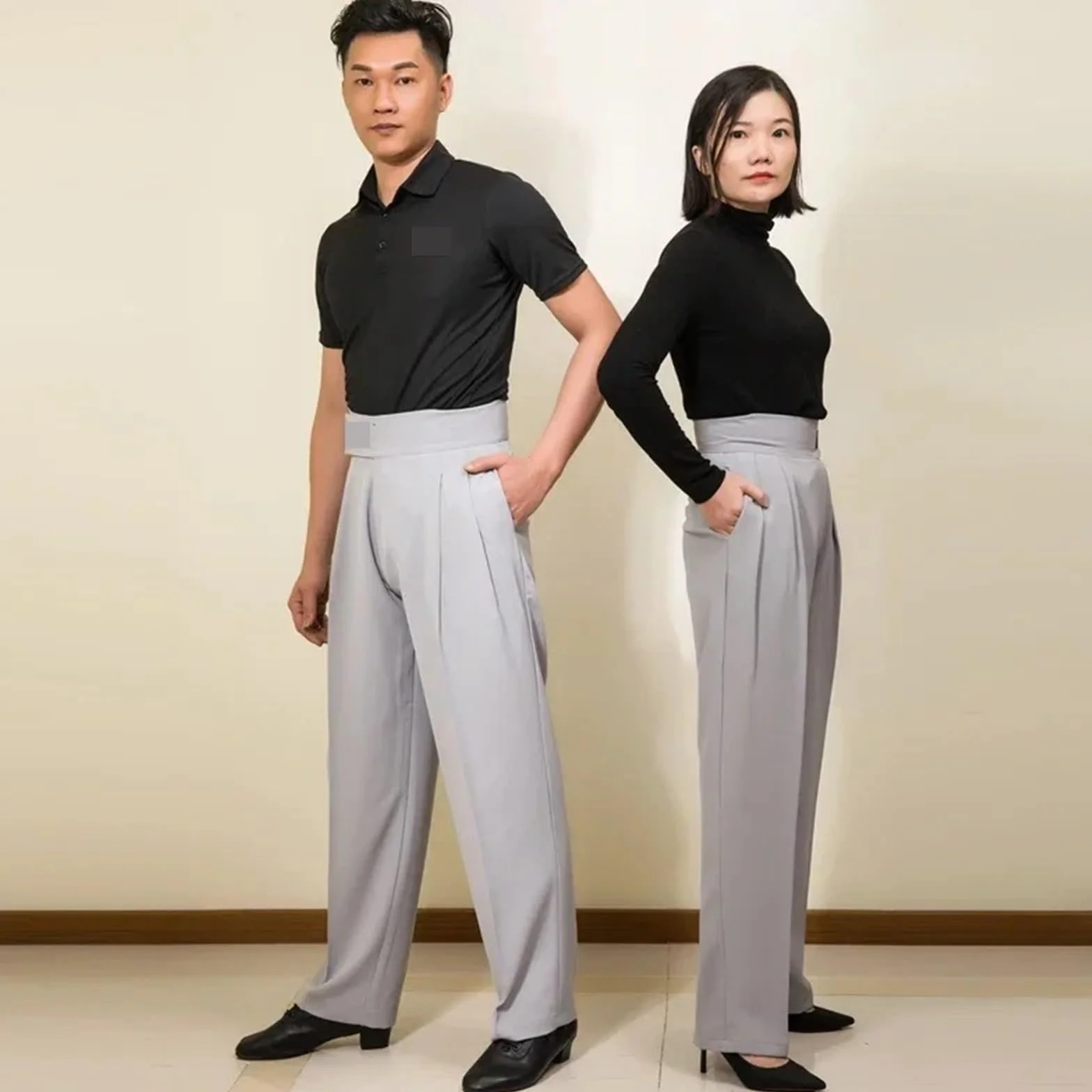 Pantalones De Baile Latino Para Hombre Pantalones de baile latino for hombre y mujer, for adultos, baile de salón, competición, cintura alta, color negro, for chachachá, salsa y vals.(Grey,31(Waist 80