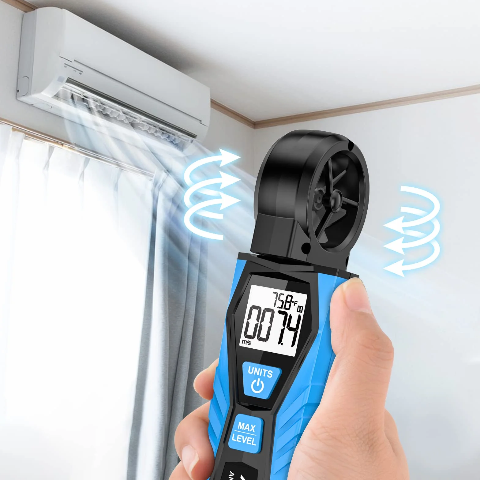 MESTEK Anemómetro Digital Portátil Medidor de Velocidad del Viento con Pantalla LCD Retroiluminación