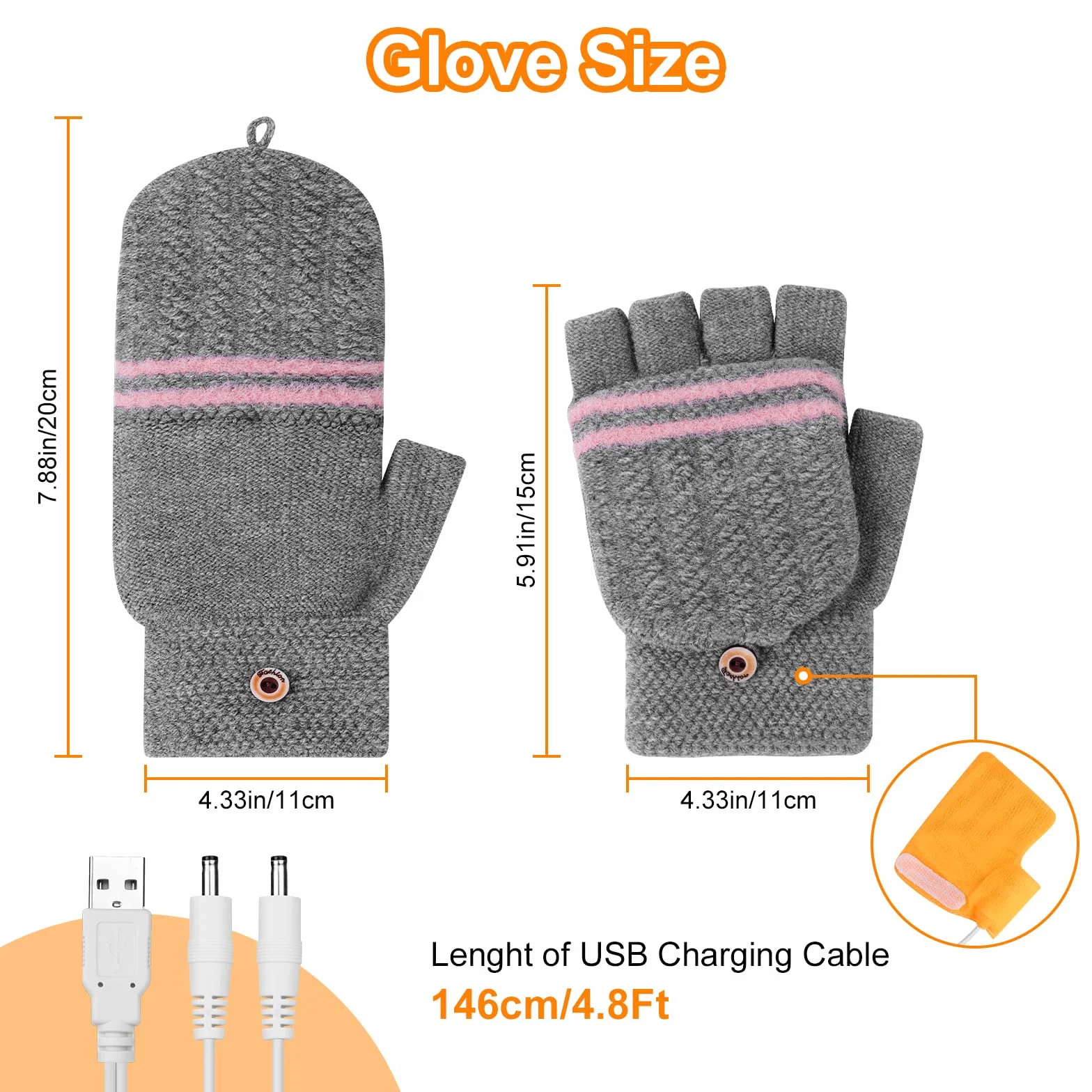 Flintronic Guantes Calefactables USB, Guantes Térmicos USB Unisex de Invierno, Guantes de Medio Dedo con Cubierta para el Dedo, Guantes de Tejer Lavables para Ciclismo/Esquí/Portátiles/Oficina-Rosa