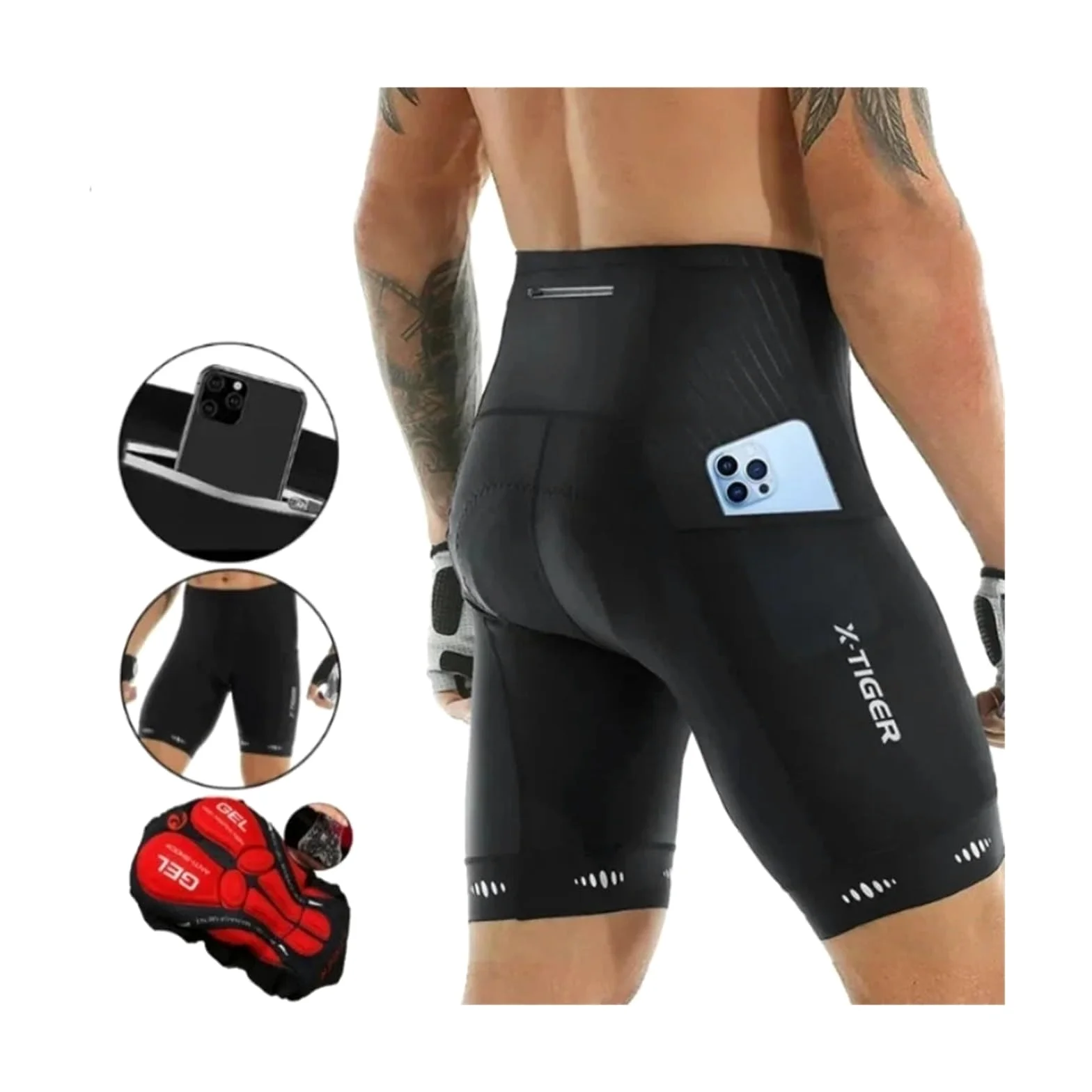 Bicicleta Pantalones Cortos Pantalones Cortos de Ciclismo for Hombre con Bolsillo Trasero, Acolchados Gel, Transpirables, for montaña y Carretera(XM-DK-15101,Europe-XL)