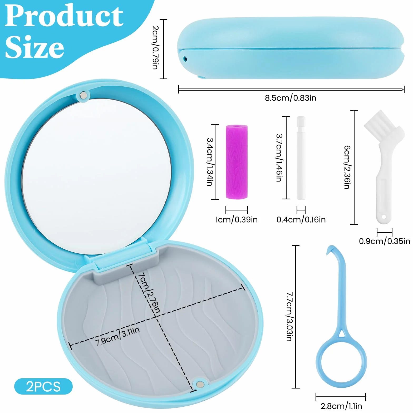 Caja Férula Dental con Herramienta de Eliminación de Alineadores y Masticador Invisible, 2 Piezas, Apto para Ortodoncia (Azul+Negro)