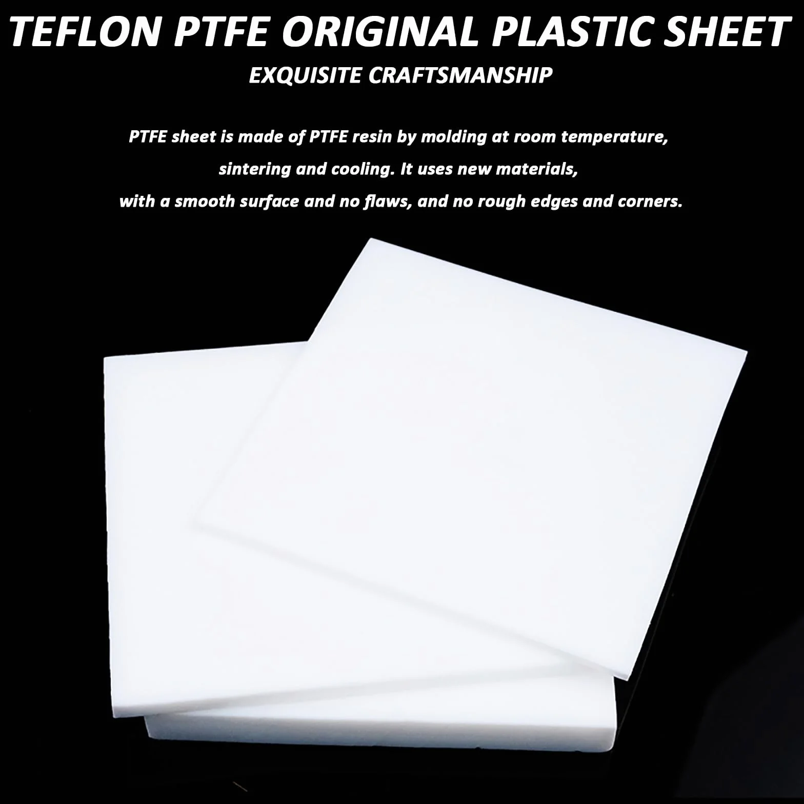 Lámina de Teflón PTFE Virgen 500 mm x 500 mm Espesor 1 mm-30 mm para Industria Química