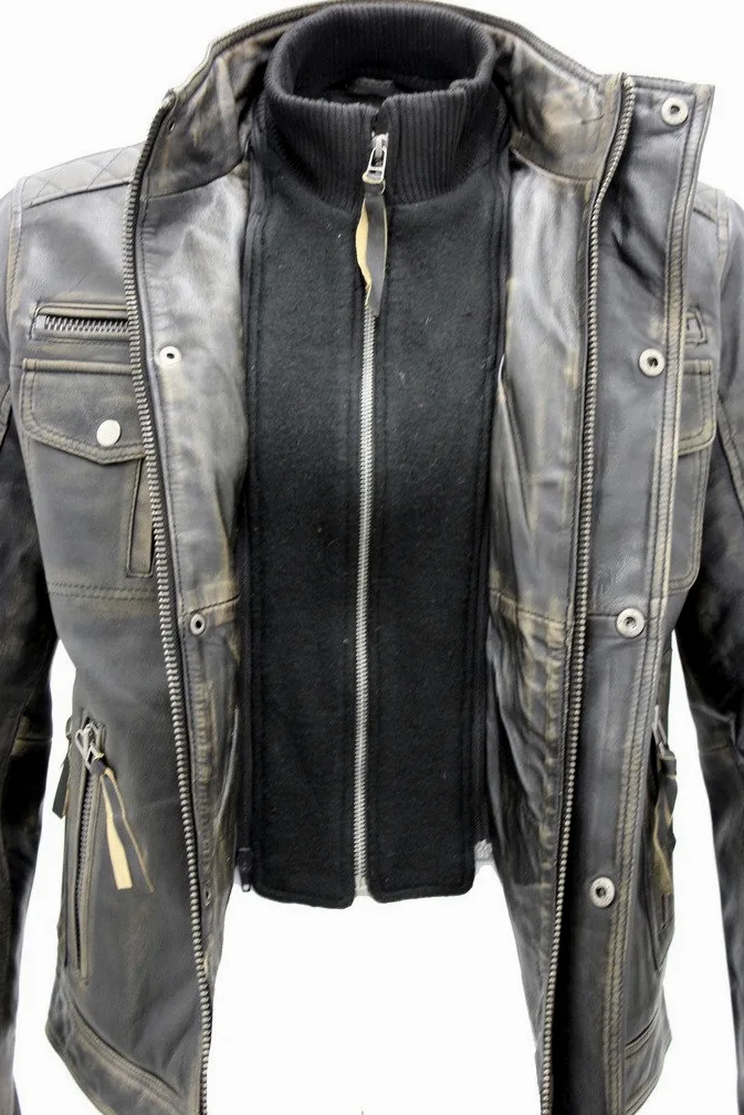 Infinity Leather Negro de la vendimia caliente Brando chaqueta de motociclista de cuero de los hombres