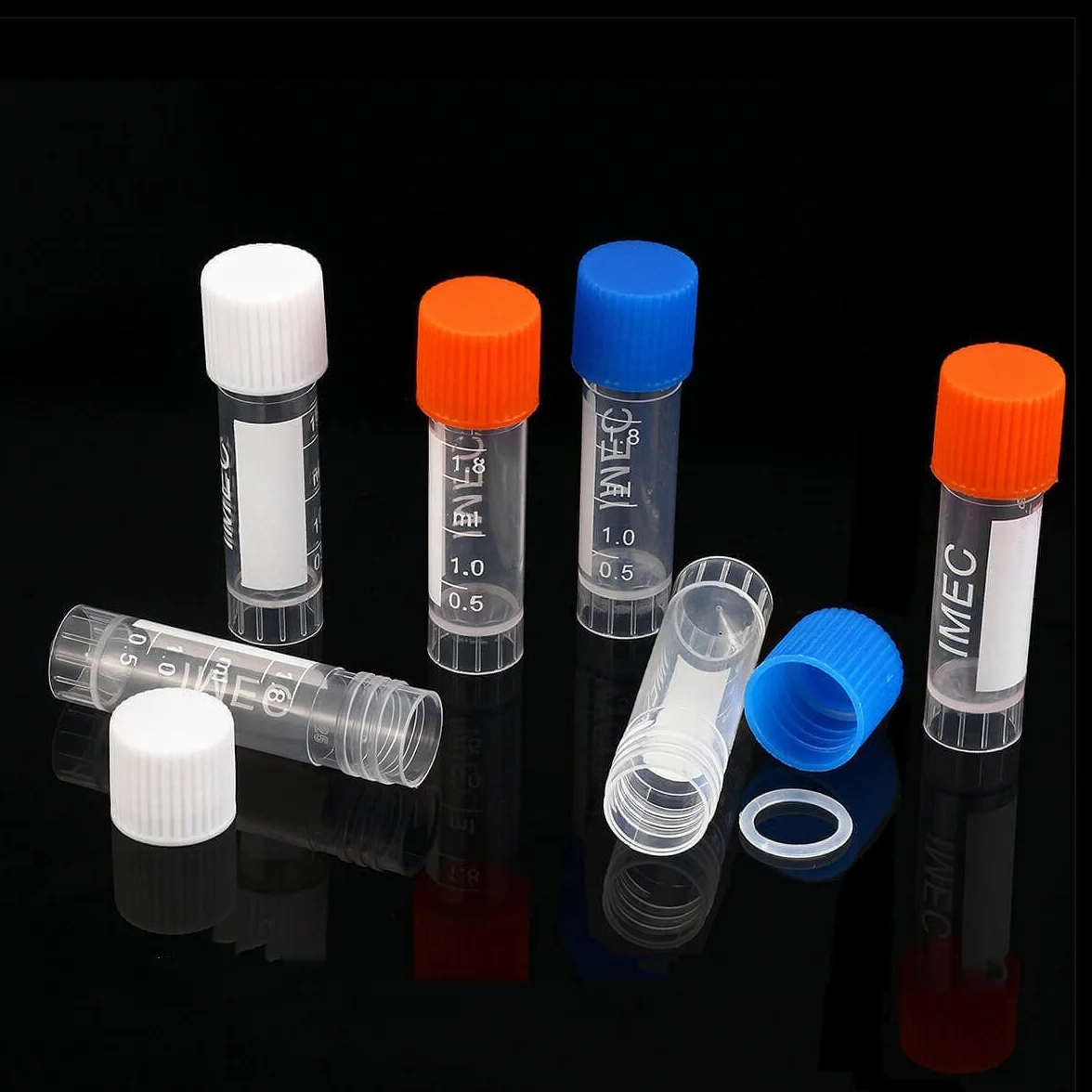 HUAZIZ 100 Piezas 2 Ml Tubos de Ensayo Plástico, Tubo Criogénico, Vial con Tapa de Tornillo Azul para Laboratorio