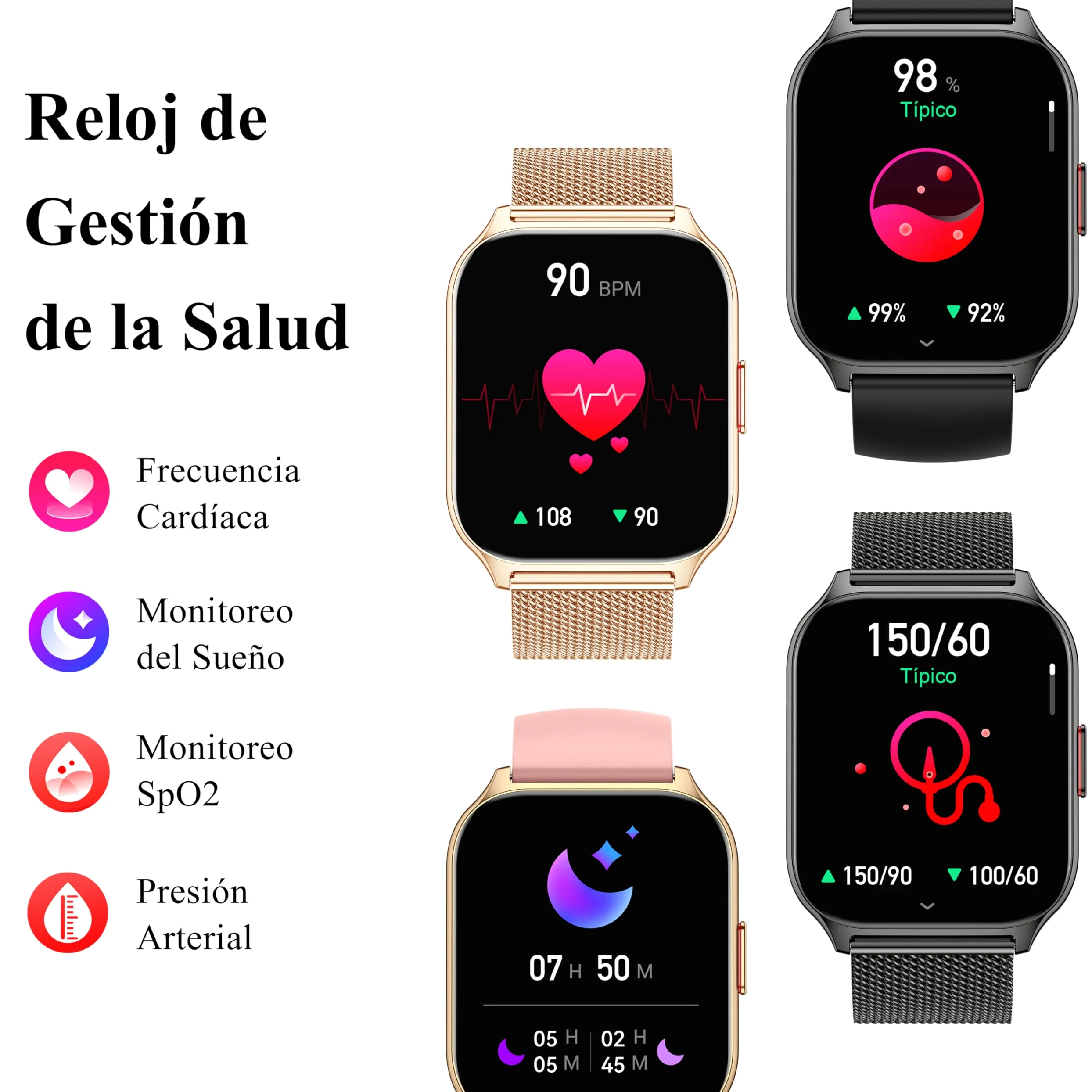 Popglory Reloj Inteligente Mujer Hombre con Llamadas, 2,01" Smartwatch Mujer Deportivo con Asistente Voz, 100+ Deportes, Presión Arterial Ritmo Cardíaco Pulsometro, Alerta Whatsapp para iOS Android