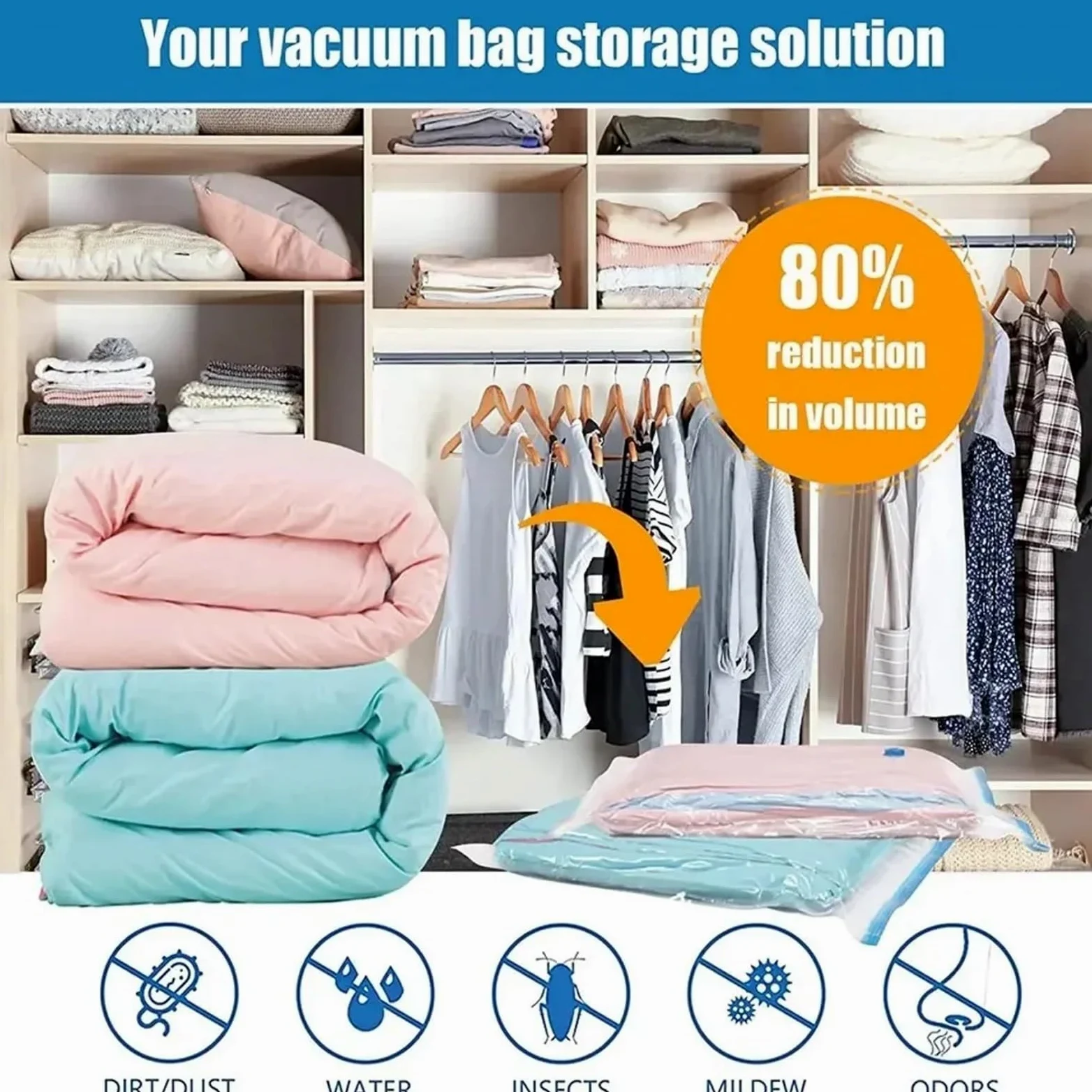 Organizador Maleta Bolsas ahorradoras de espacio for edredones, mantas, ropa, organizador embalaje viaje for el hogar, bomba manual incluida(6 Pack Combo)