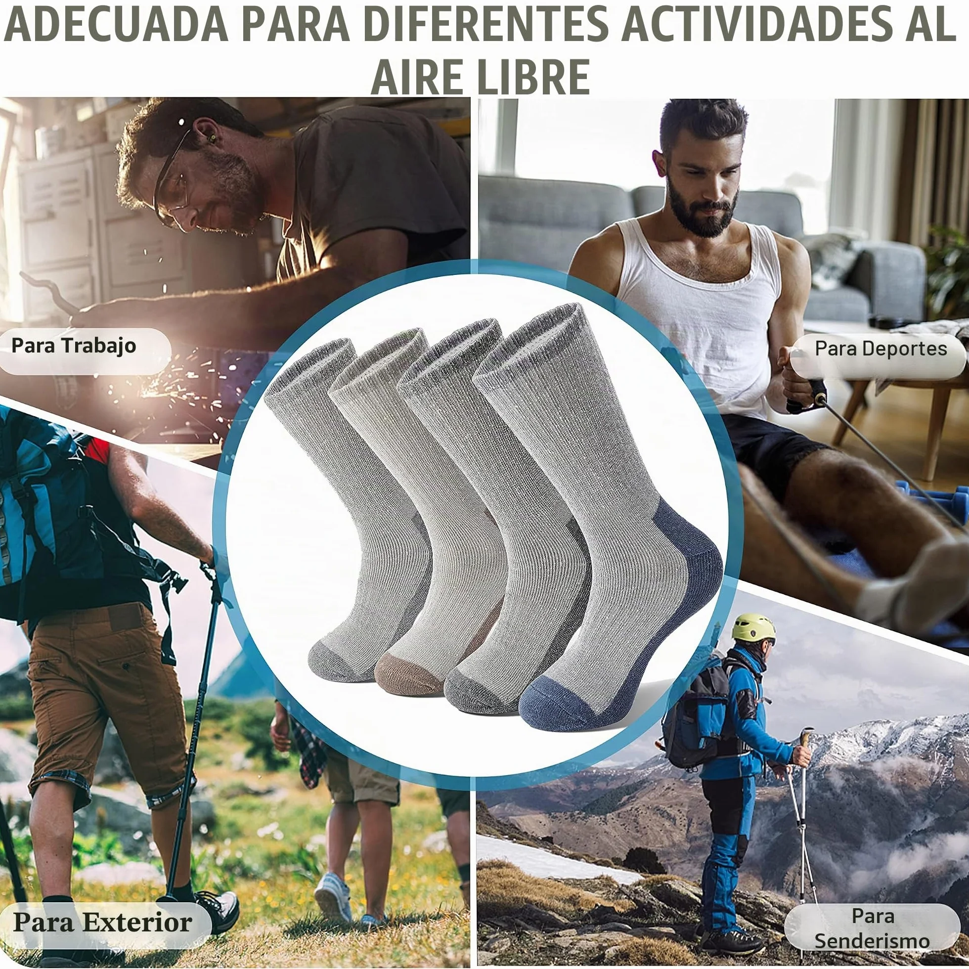 PROETRADE Calcetines Térmicos Lana Merino 4 Pares, Invierno Gruesos Cálidos Antiampollas Running Ciclismo Talla 36-46