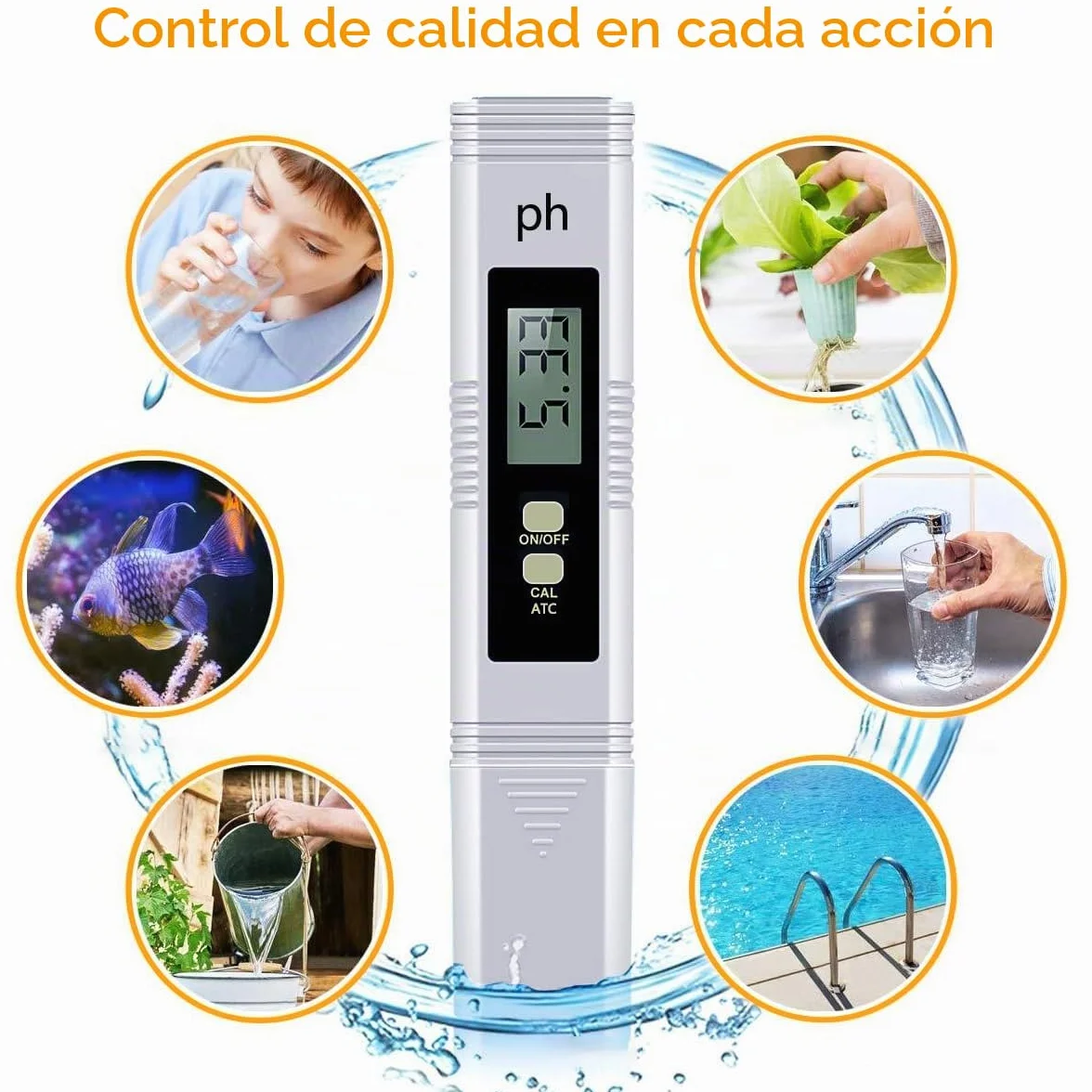 Medidor de pH Digital 0-14 para Agua, Piscina, Acuario, Hidroponía