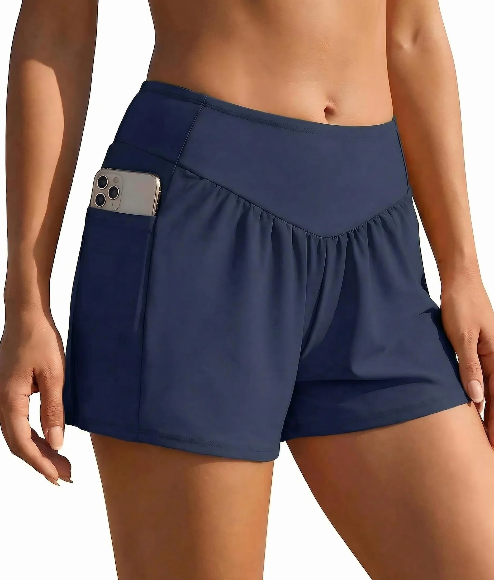 Ekouaer Shorts de Natación y Baño para Mujer Mujeres Secado Rápido Shorts de Baño de Verano con Bolsillo Shorts de Cintura Alta S-XXL