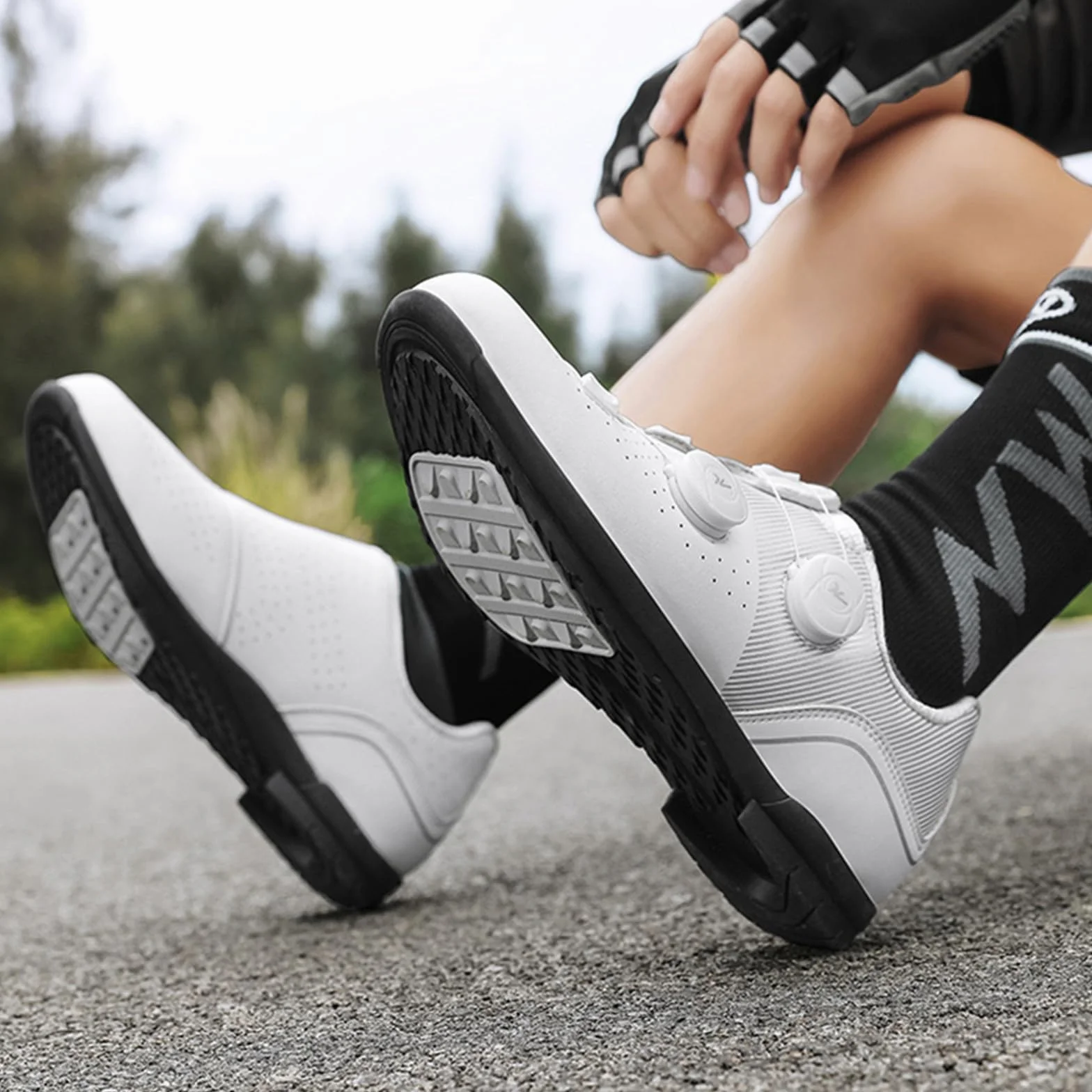 Zapatilla de Ciclismo MTB Hombre Mujer con Suela de Goma Double Verrouillage
