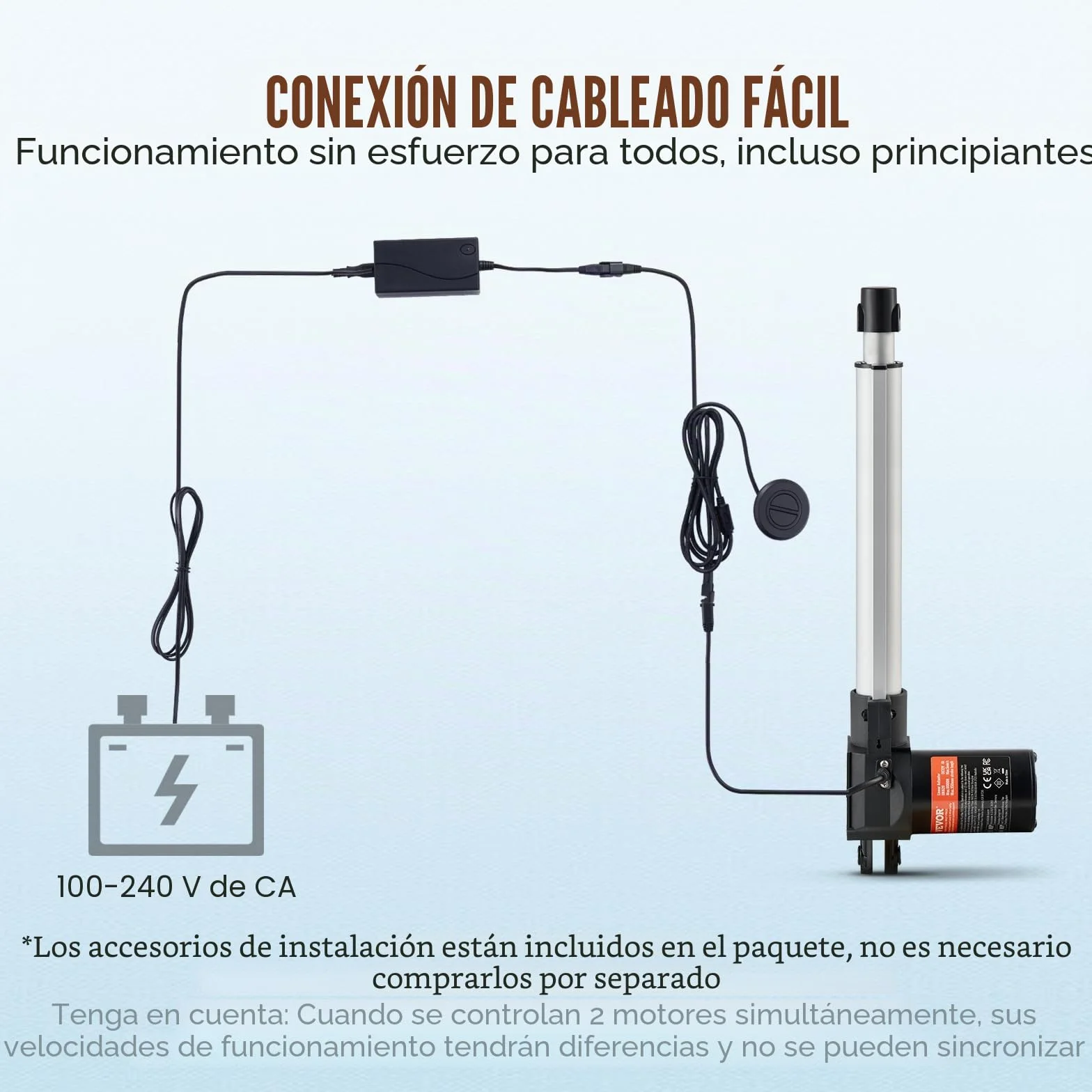 VEVOR Actuador Lineal 250 mm 24 V 25 mm/s 220 lb 1000 N IP44 para Elevación TV Mesa Sofá