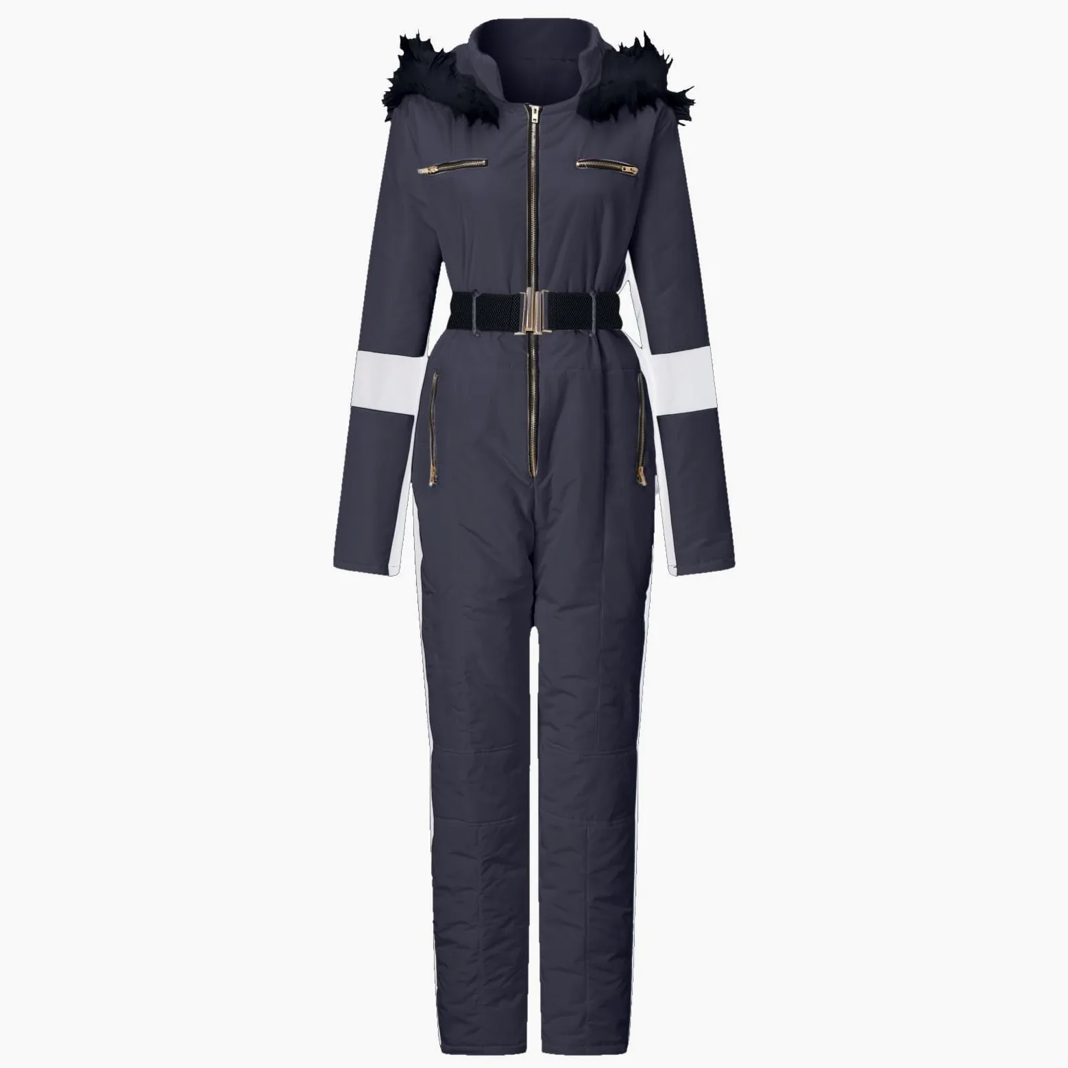 IQYU Trajes de nieve para mujer, traje de nieve cálido de una pieza, impermeable, mono de nieve, chaqueta de snowboard con capucha de piel, chaqueta de esquí softshell, ropa de esquí, tallas grandes,