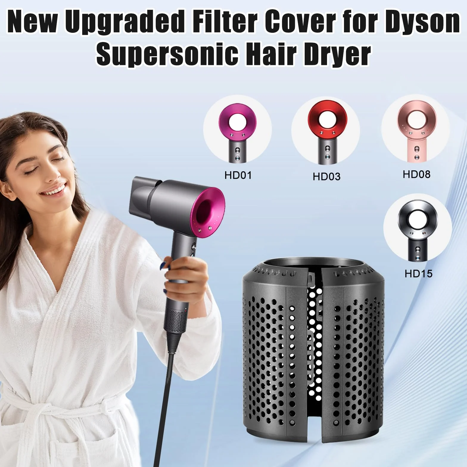 Cubierta de Filtro Exterior Desmontable a Prueba de Polvo para Dyson Supersonic HD15 HD01 HD03 HD08