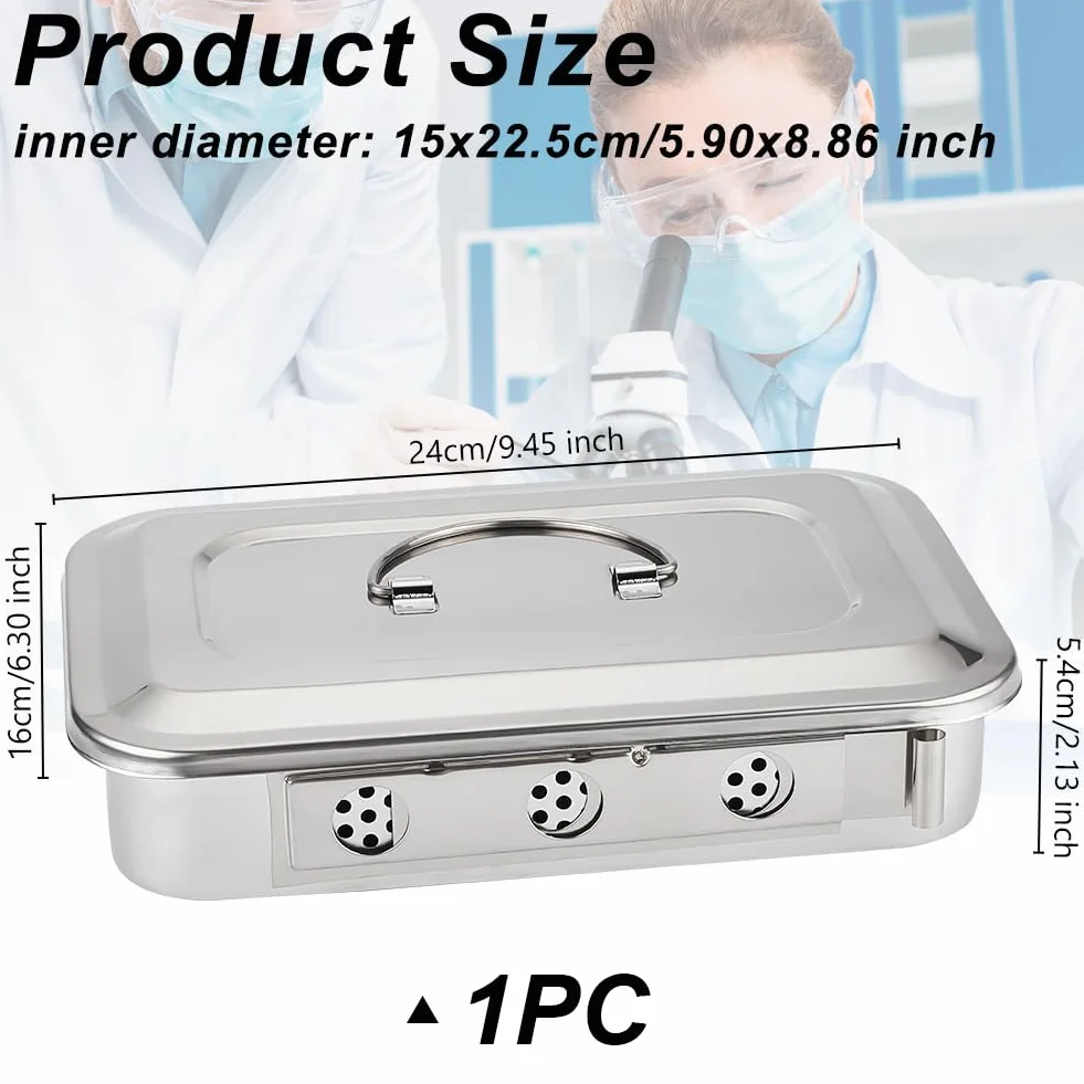 OLYCRAFT Organizador de Bandeja de Acero Inoxidable 16x24x5.4cm Caja de Esterilización para Instrumentos de Cirugía