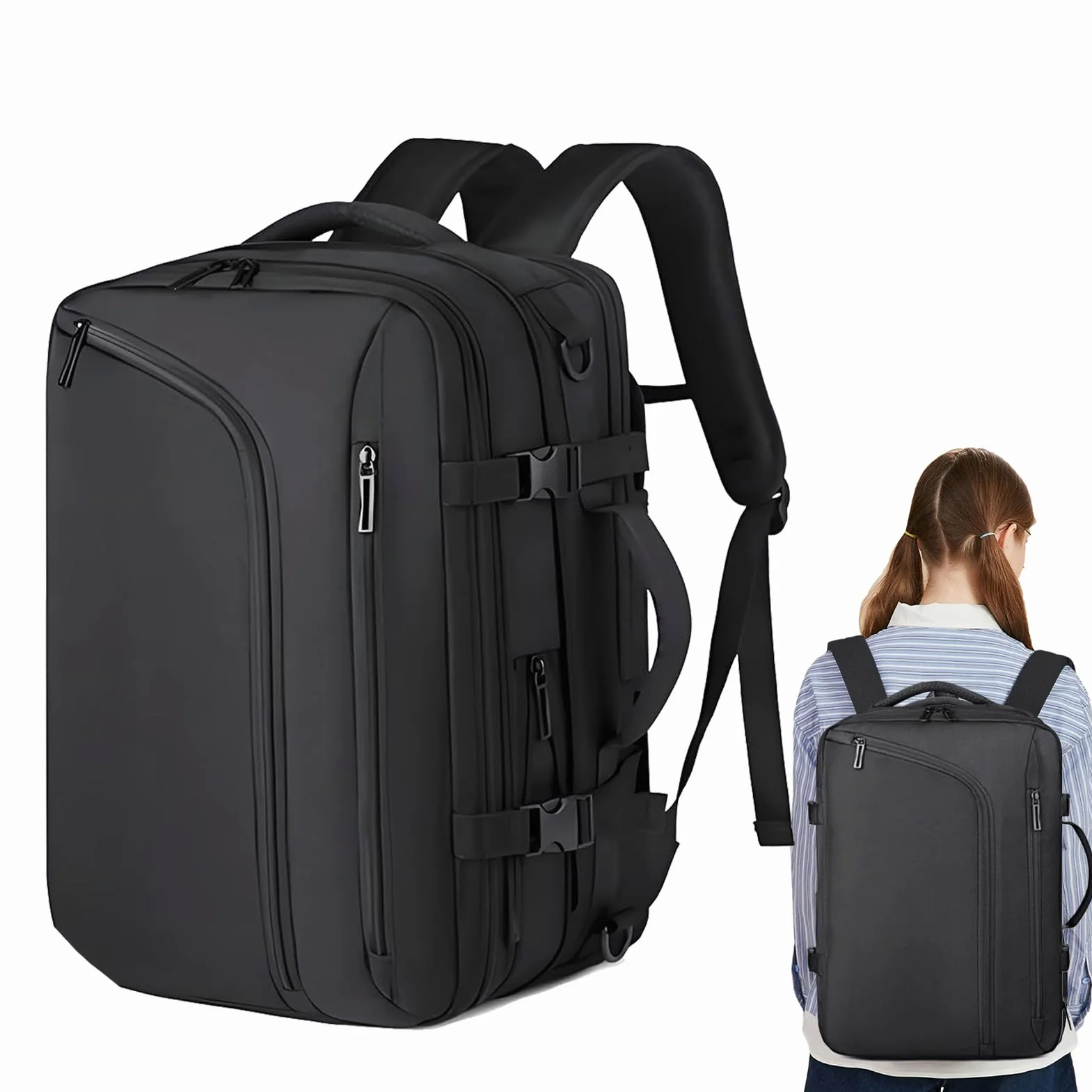 Mochila de Viaje con Compresión Al Vacío Bolsas de Almacenamiento al Vacío | Equipaje De Cabina Ligero Para Avion, Organizacion De Ropa En Viajes Largos, Maleta De Negocios Y Ahorrador De