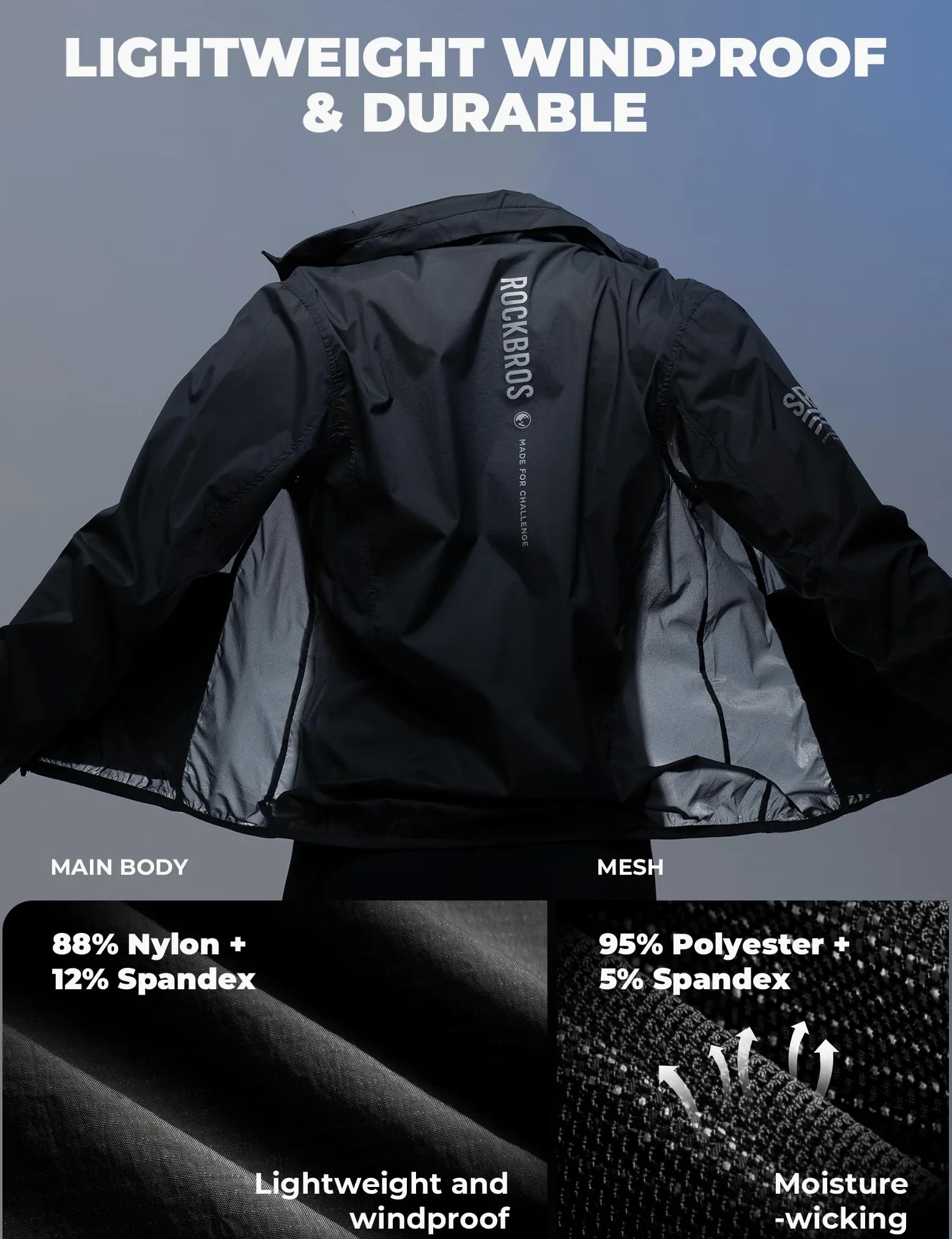 ROCKBROS Chaqueta Cortavientos para Hombre y Mujer, Ropa Deportiva Ligera Transpirable Reflectante, Plegable con Bolsillos para Ciclismo, Senderismo y Running
