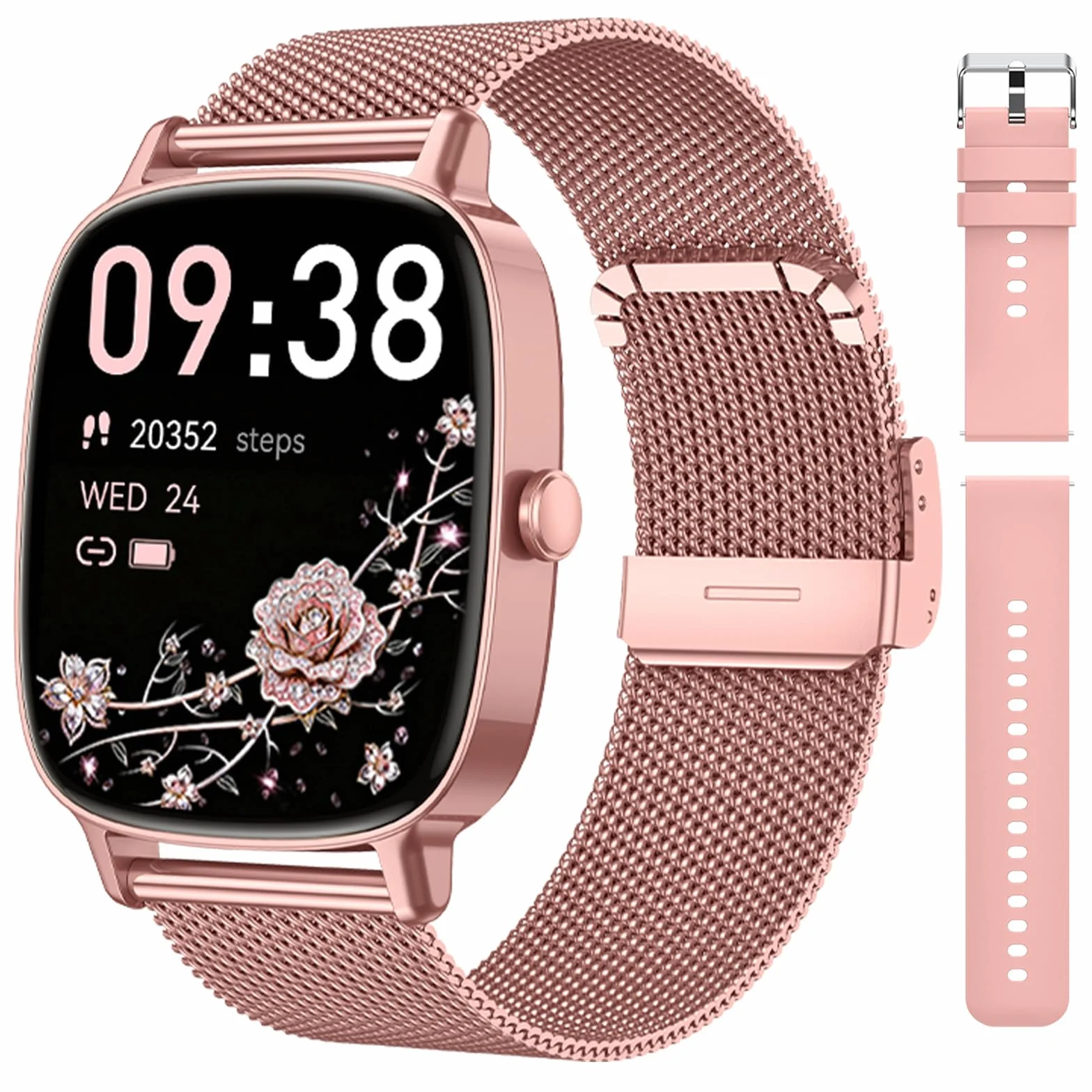 Reloj Inteligente Mujer,Respuesta/Realización Llamadas,Pantalla Ultra Nítida 1.85''HD,Monitor Fitness Tracker Frecuencia Cardíaca,Sueño/SpO2,Compatible IOS/Android,120+Modos Deportivos,IP68 y 2Correas