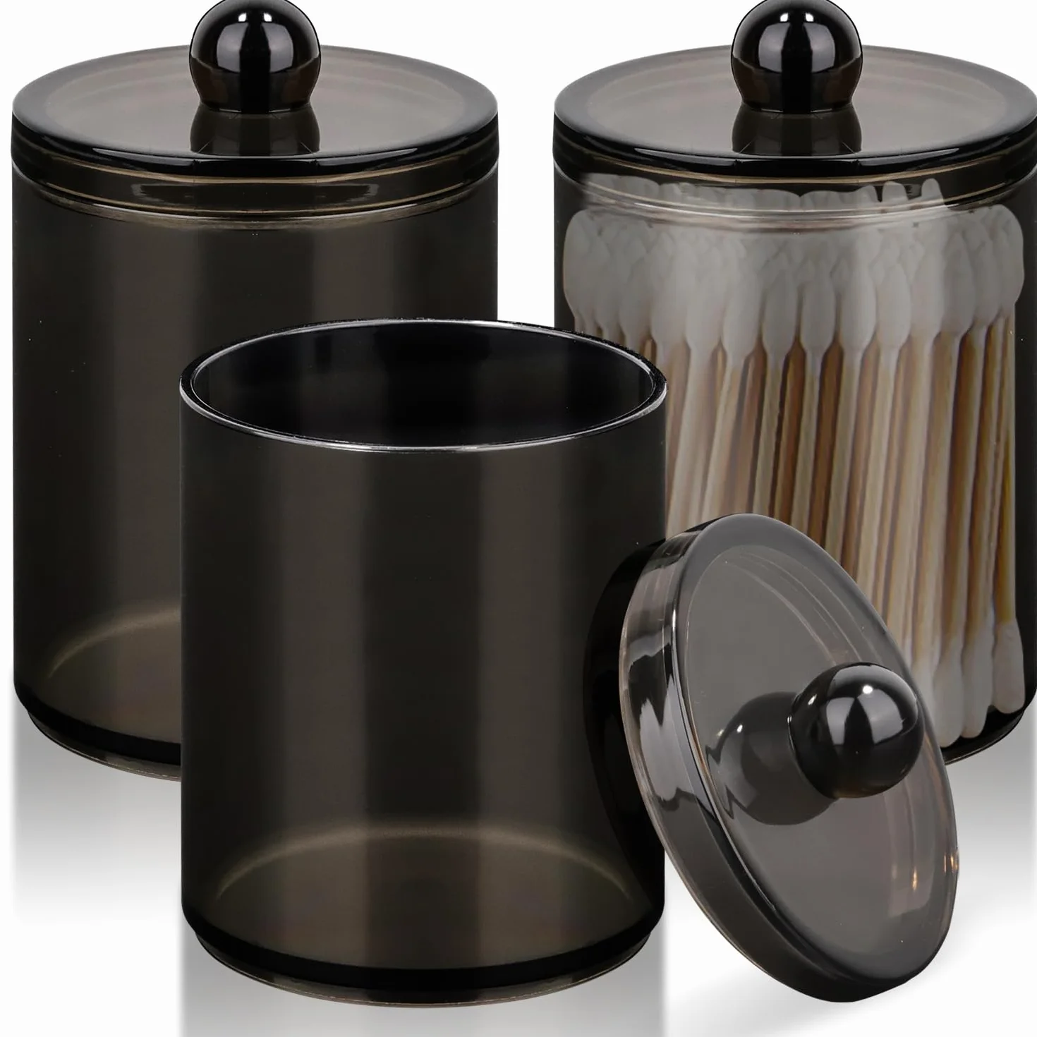 Dispensador de almohadillas redondas, organizador de cosméticos, 3 soportes para bastoncillos de algodón