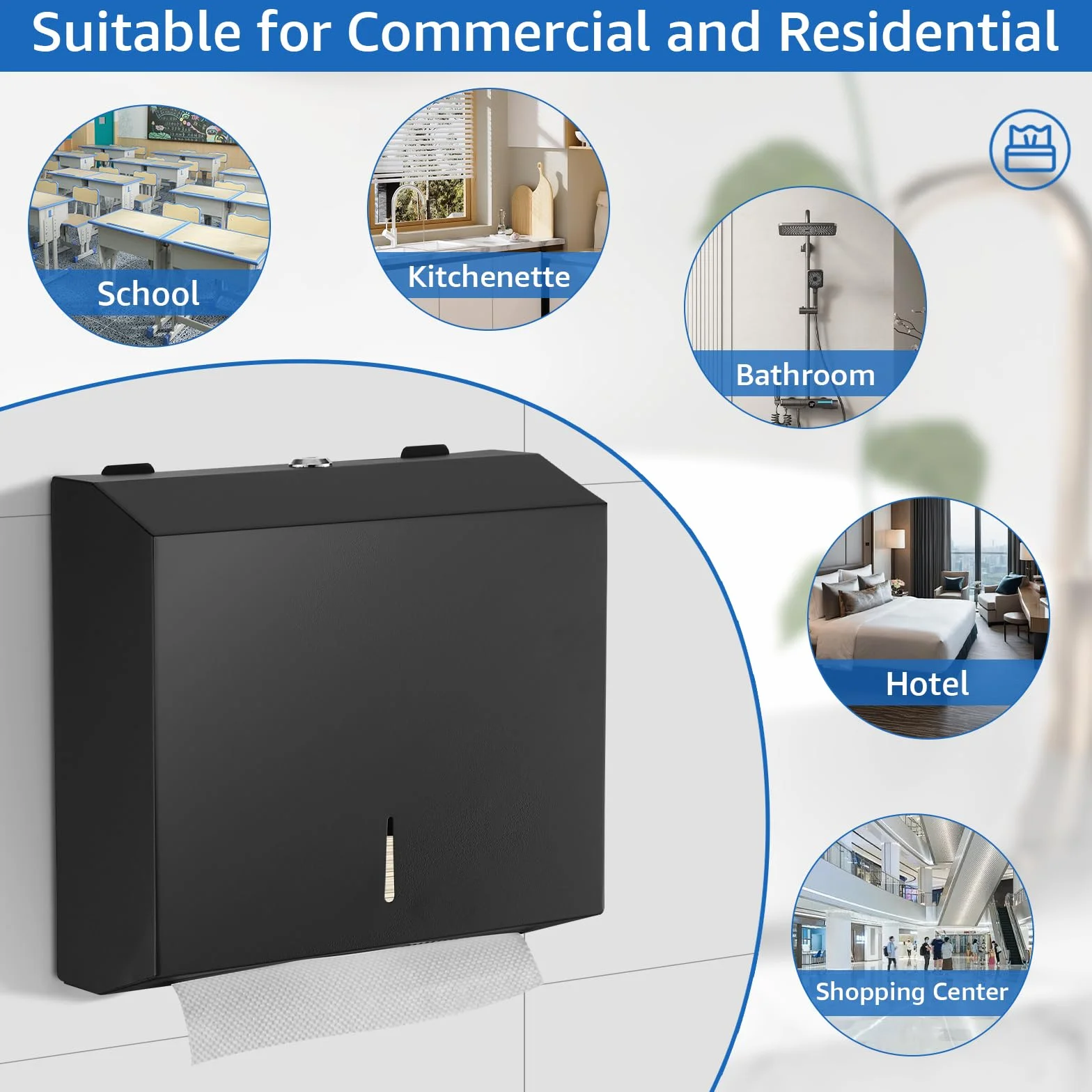 Dispensador de toallas de papel de acero inoxidable, montaje en pared, triple pliegue, gran capacidad, comercial