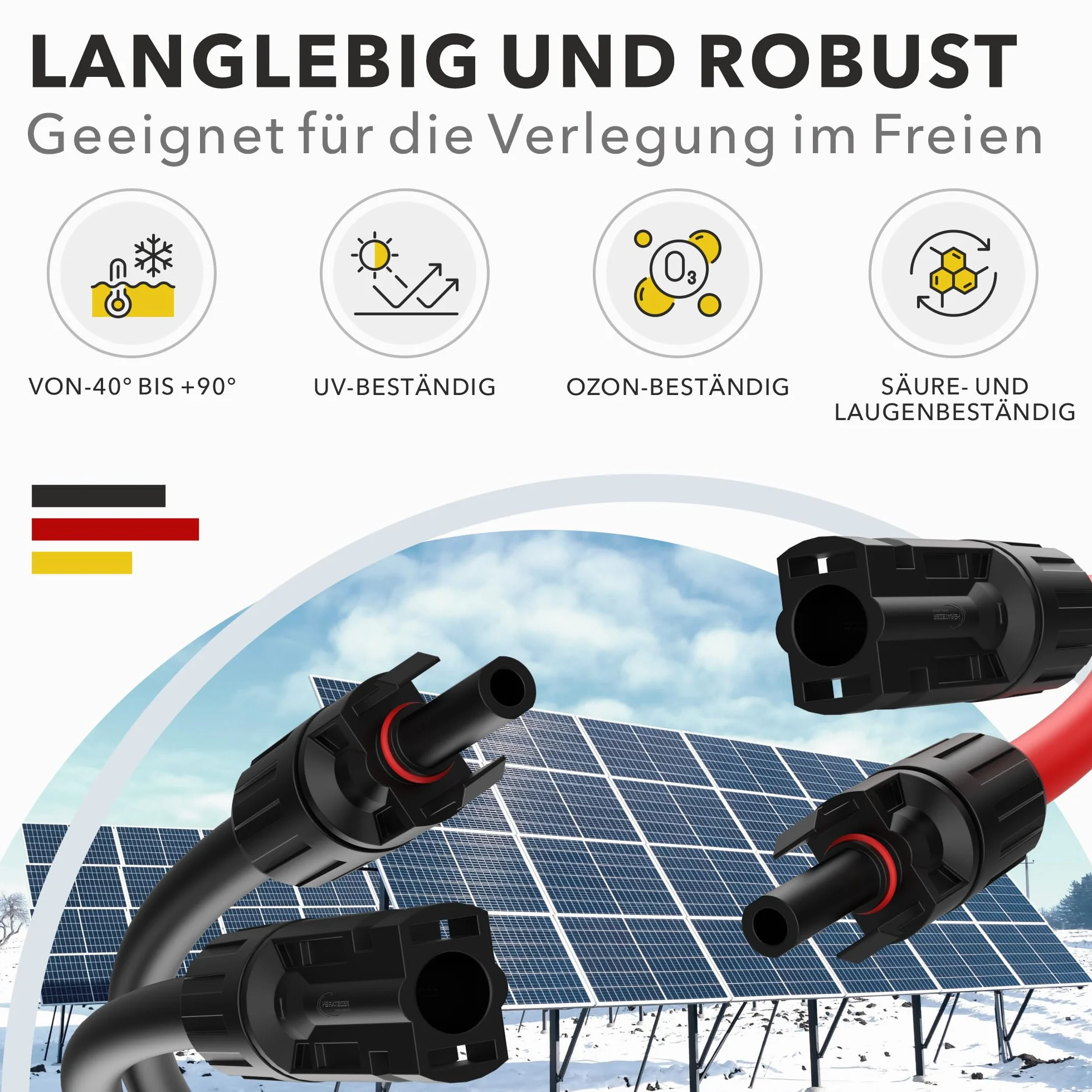 RedStar24 Cable Solar 4mm² 6mm² IP68 Extensión Fotovoltaico Resistente UV 2m