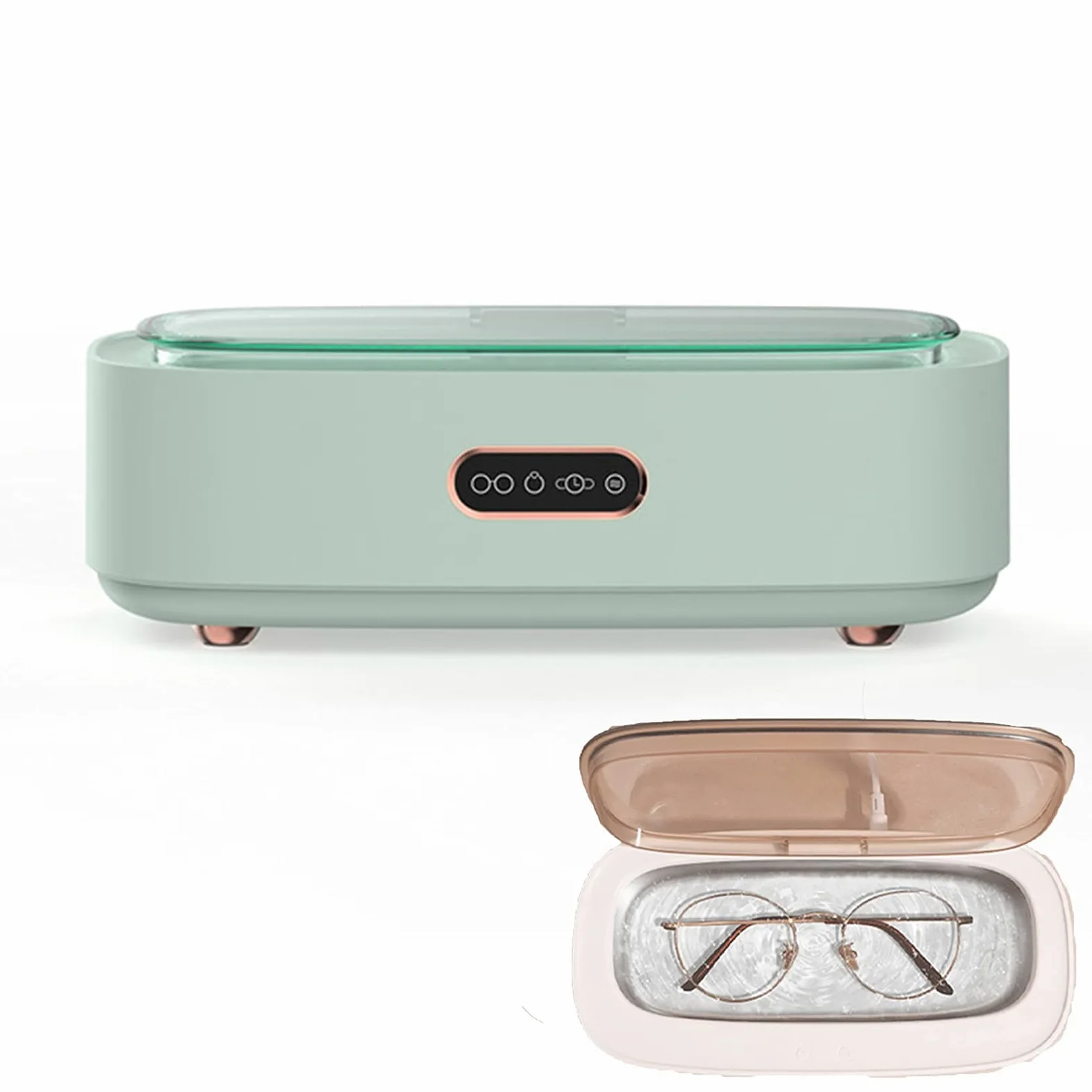 Limpiador ultrasónico digital, máquina de limpieza de placas de circuitos for joyas, gafas y baño ultrasónico, esterilizador por ultrasonidos.,Limpiador de gafas(Green)
