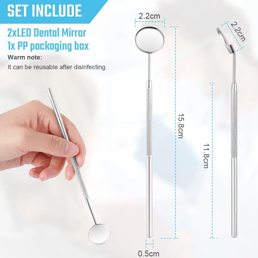 AOOWU Espejo Dental de Acero Inoxidable, 2 PCS, Curvatura 45 Grados, Anti-Vaho para Inspección Bucal