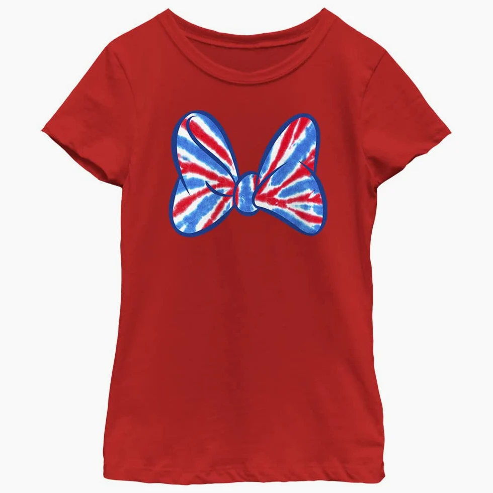Disney Minnie Mouse Americana Bow - Camiseta de manga corta para niñas, Rojo, S